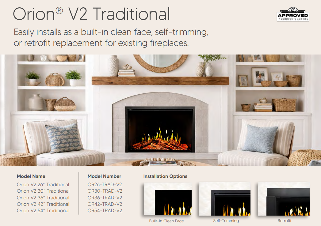 Modern Flames Orion Traditional electric fireplace insert with lifelike yellow flames