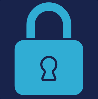 Icon of a blue padlock on a dark background.
