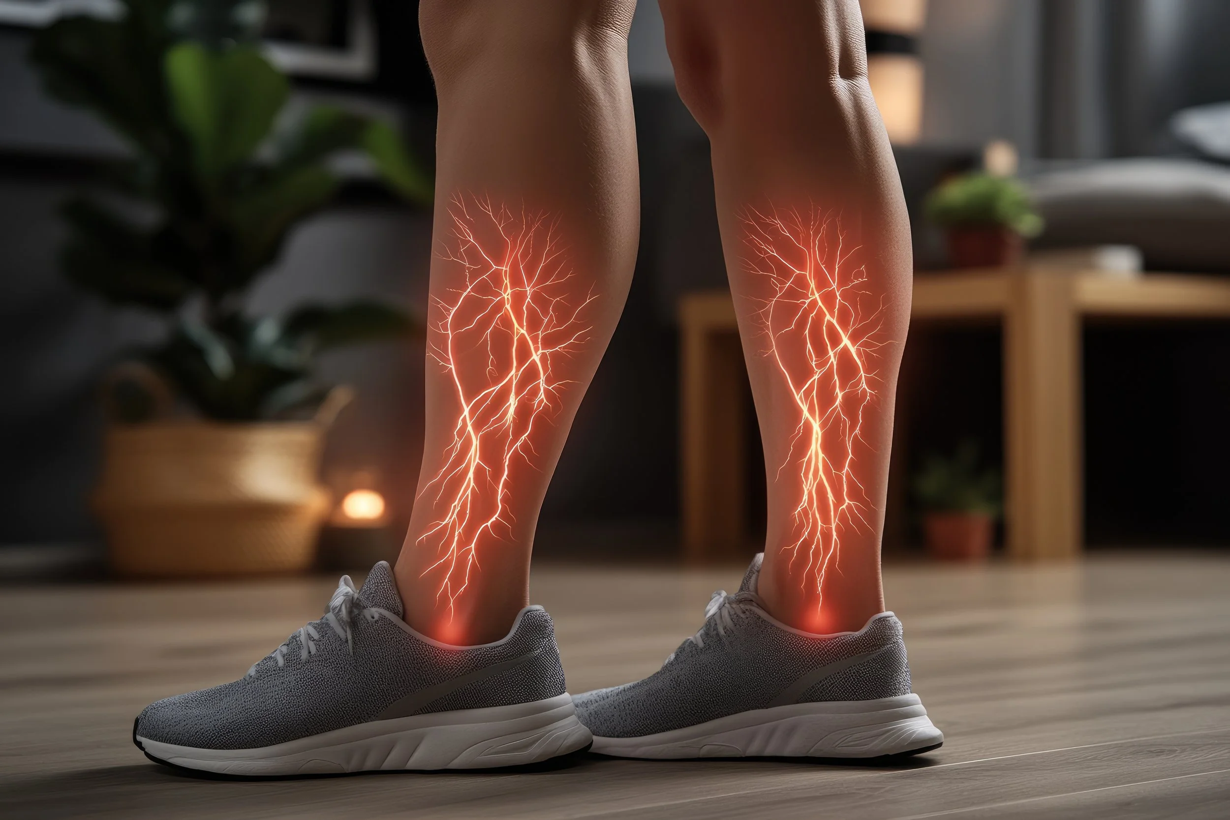 And image of a persons, legs, showing neuropathy relief and their calves and lower legs