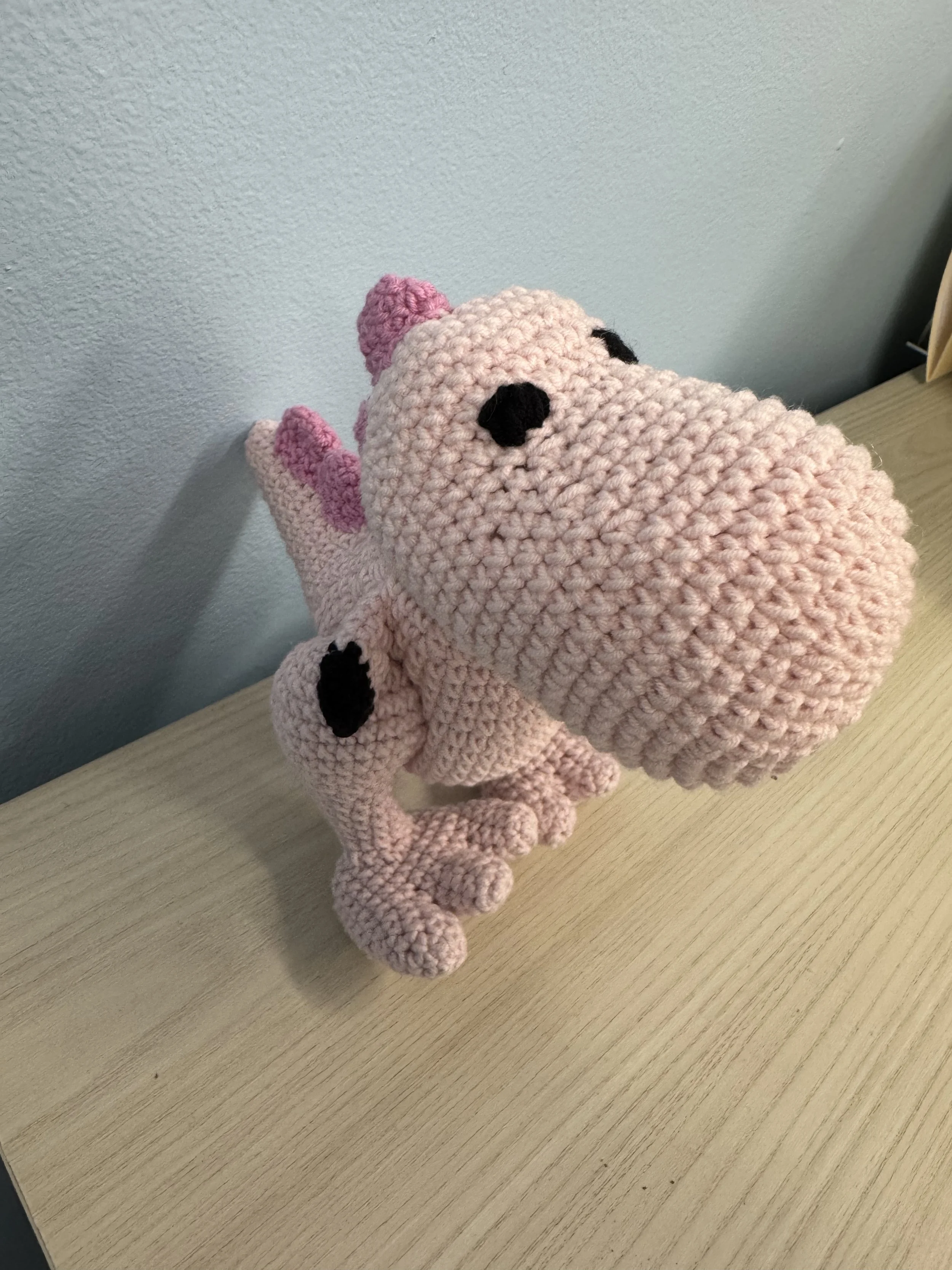 Tiny pink t-rex! Crocheted for a baby shower gift