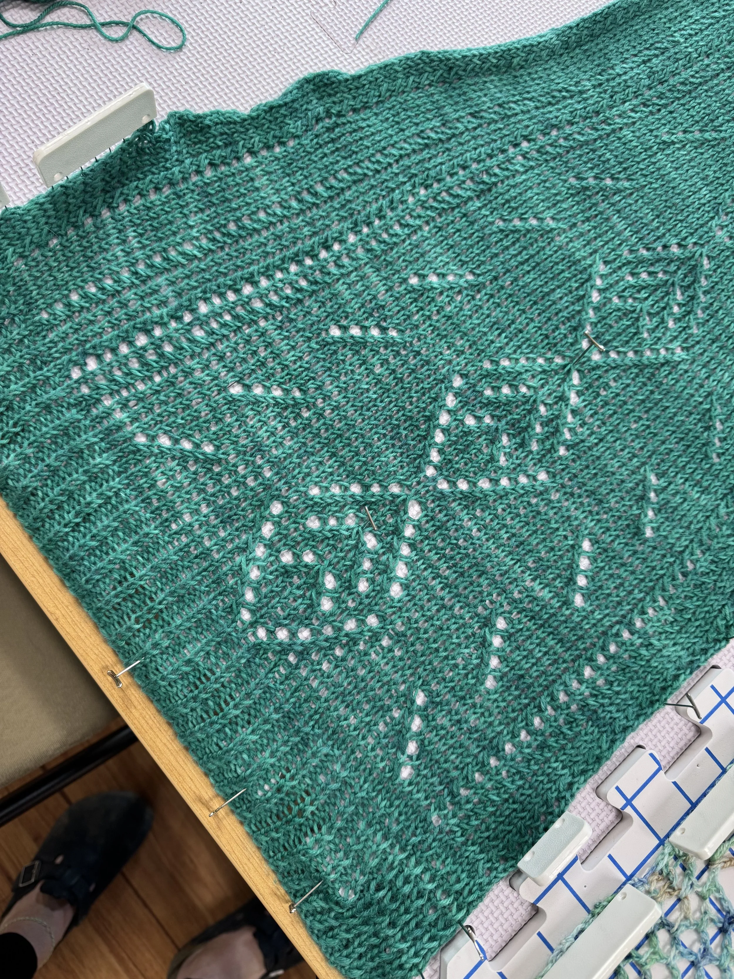 Close-up of the lace detail on the cardigan