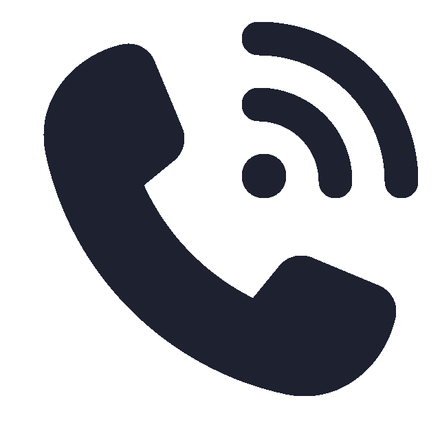 Icon of a telephone receiver with Wi-Fi signal waves indicating a call or communication.