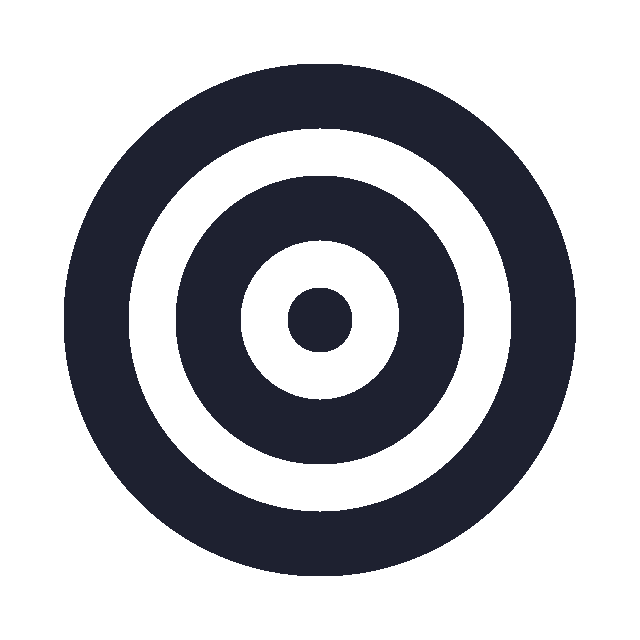 A black-and-gray icons of a target symbol with concentric circles on a black background.