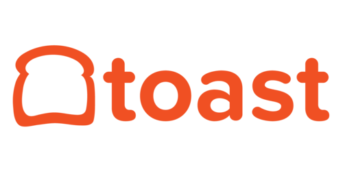 A stylized outline of a slice of bread next to the word 'toast' in orange text.