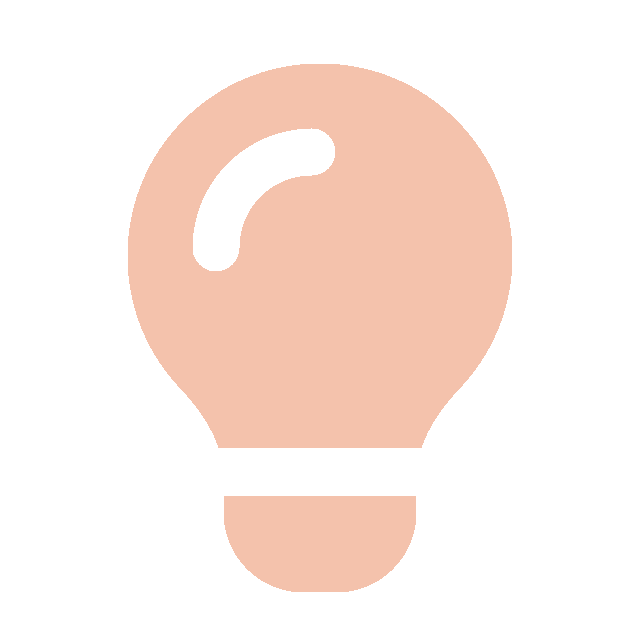 Icon of a lightbulb with a pink fill and black outline.