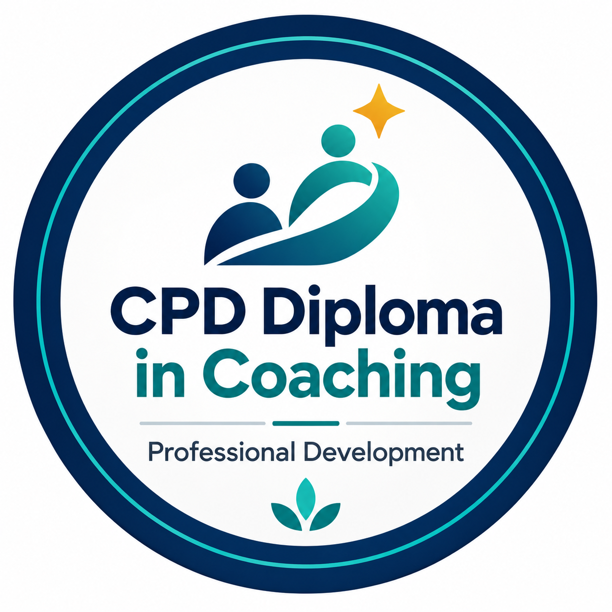Logo for CPD Diploma in Coaching, featuring stylized figures, a star, and leaf icon, with important text about professional development.