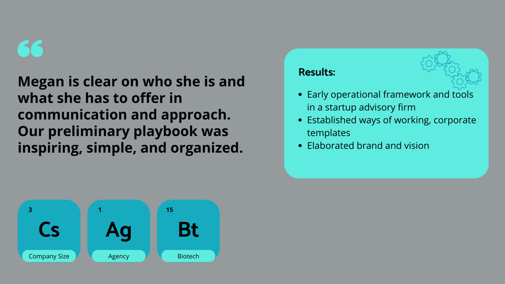 A testimonial from a brand development agency