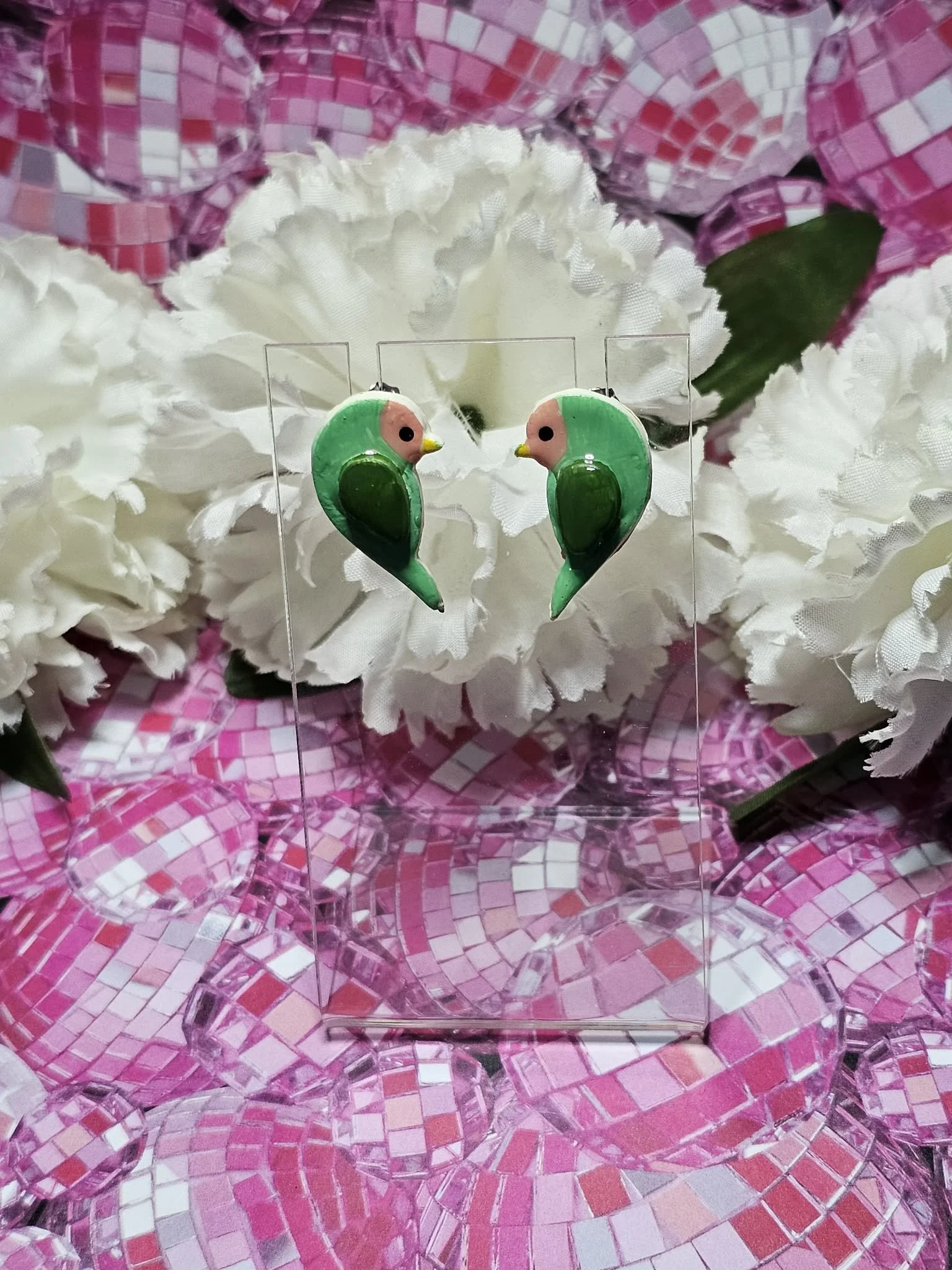 Peach-Faced Lovebird Stud Earrings | Handmade Polymer Clay with Sterling Silver