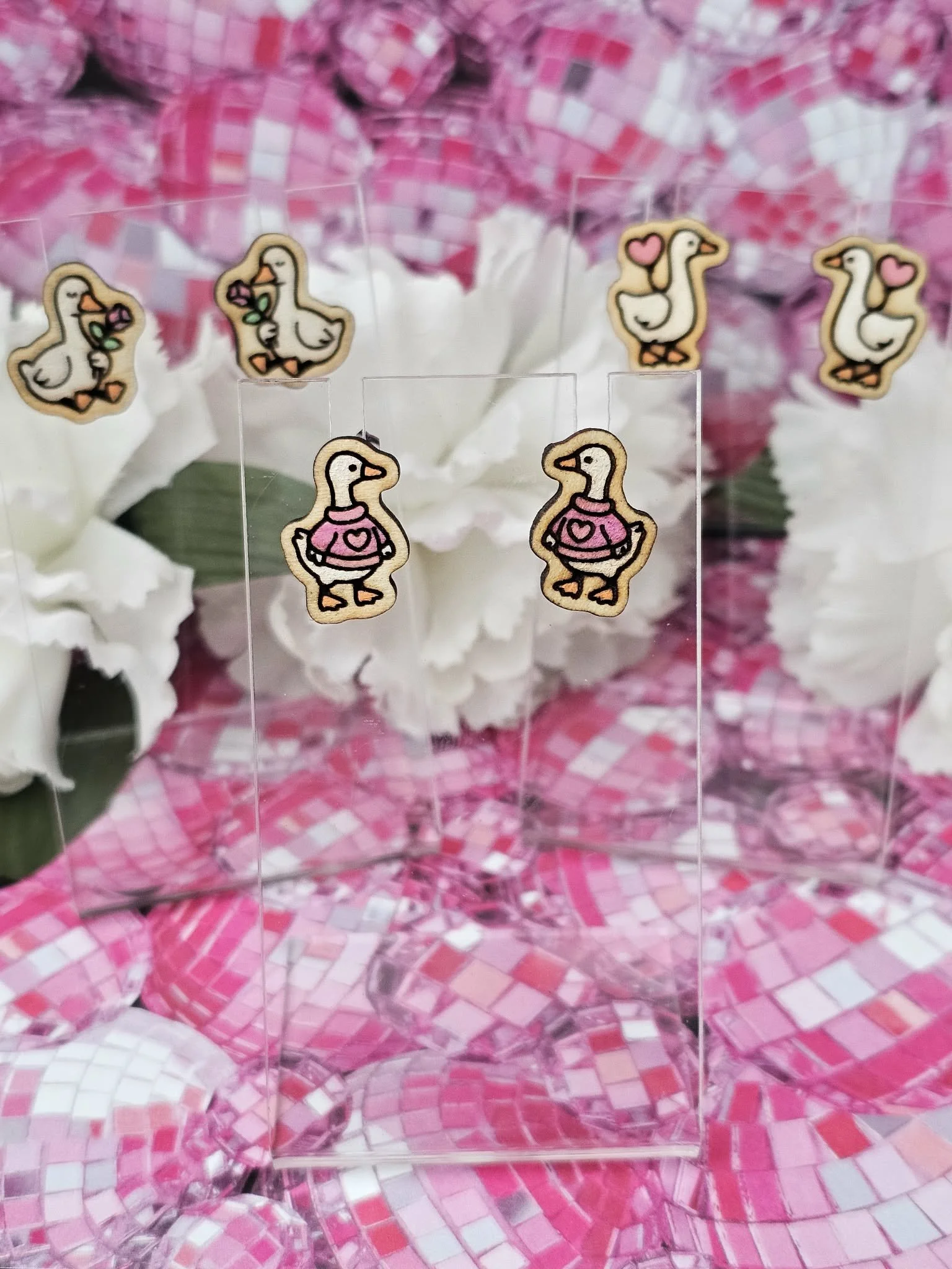 Valentine Goose Earrings- Balloon, Rose and Sweater