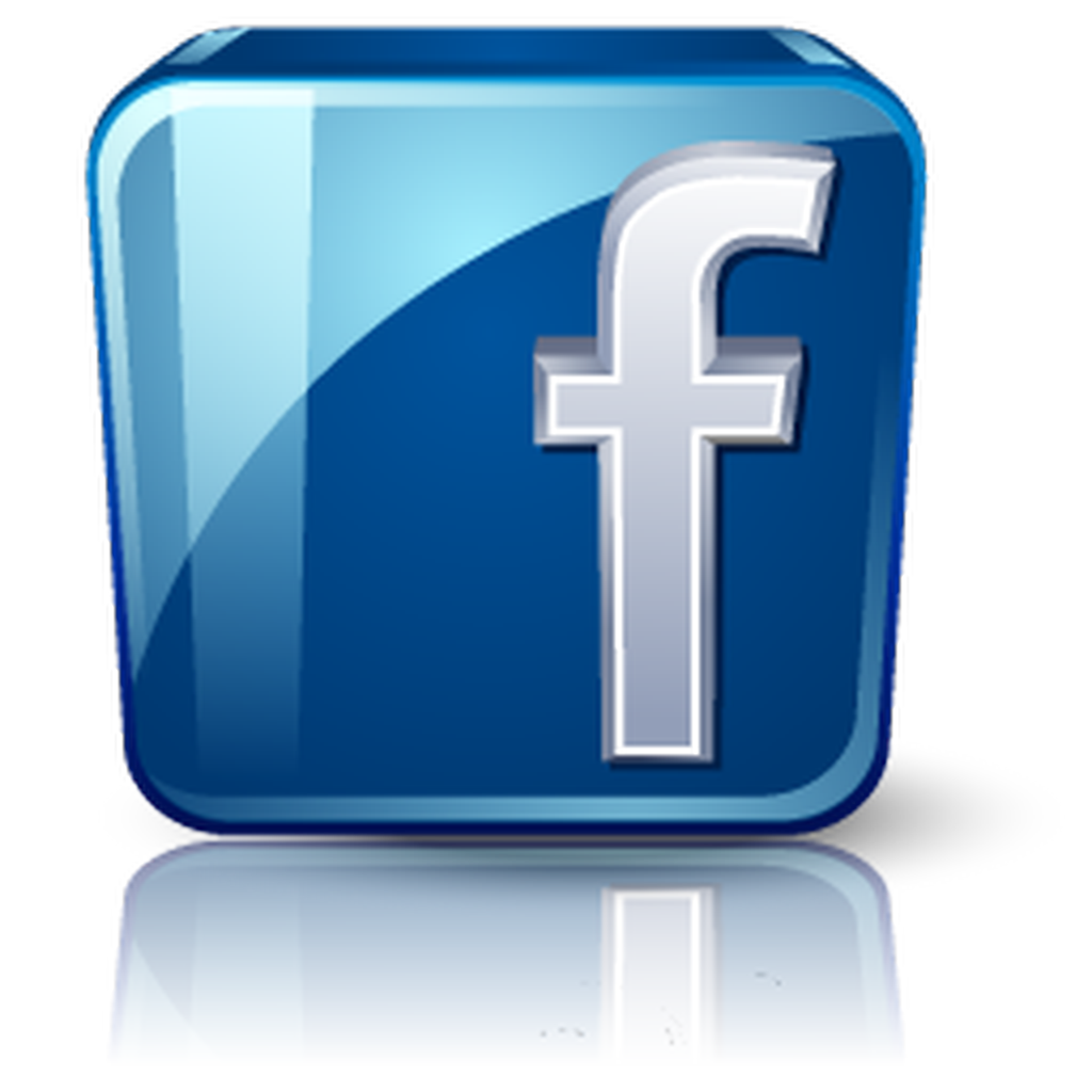 Facebook logo on a shiny blue cube with reflection.