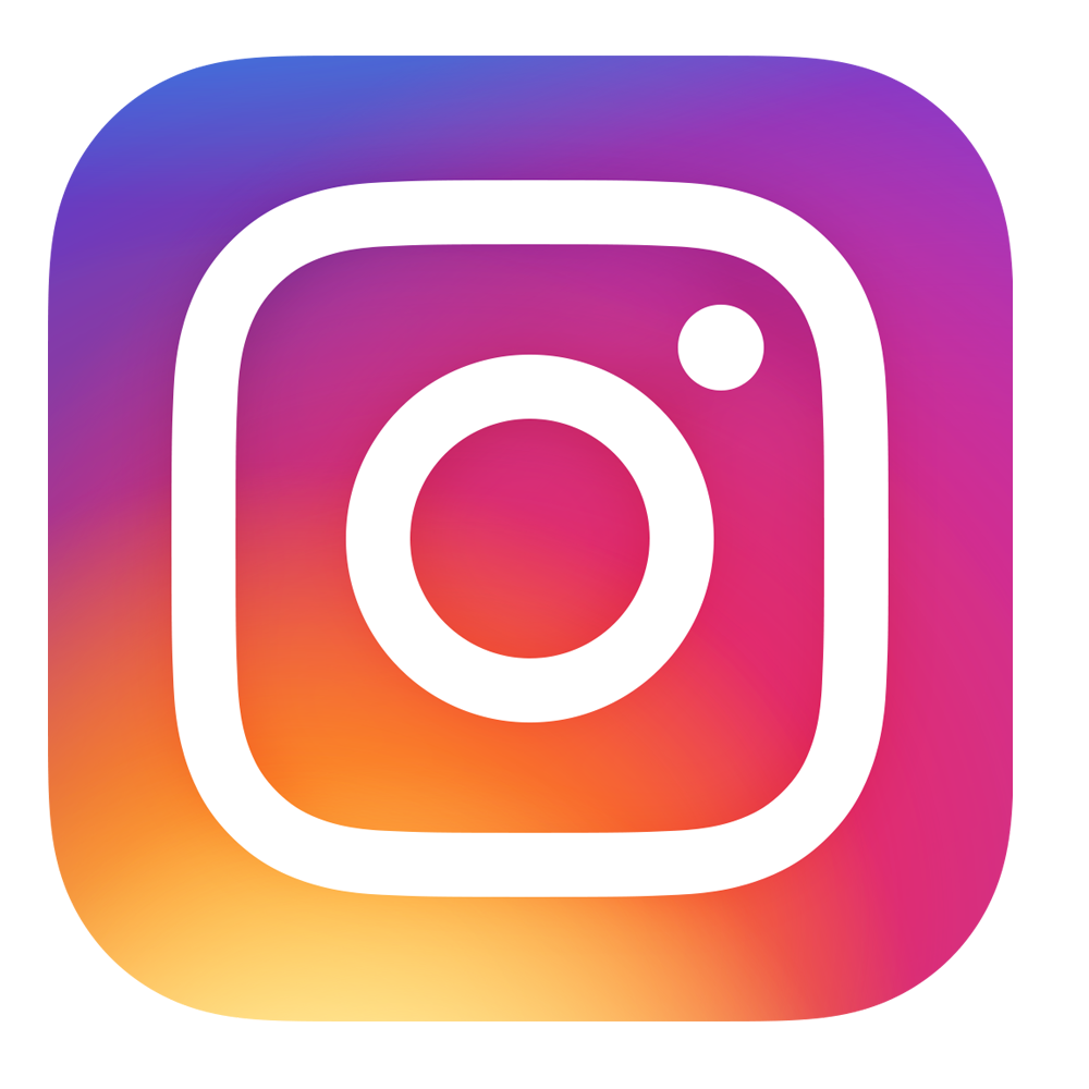 Instagram logo with a white camera outline on a colorful gradient background.