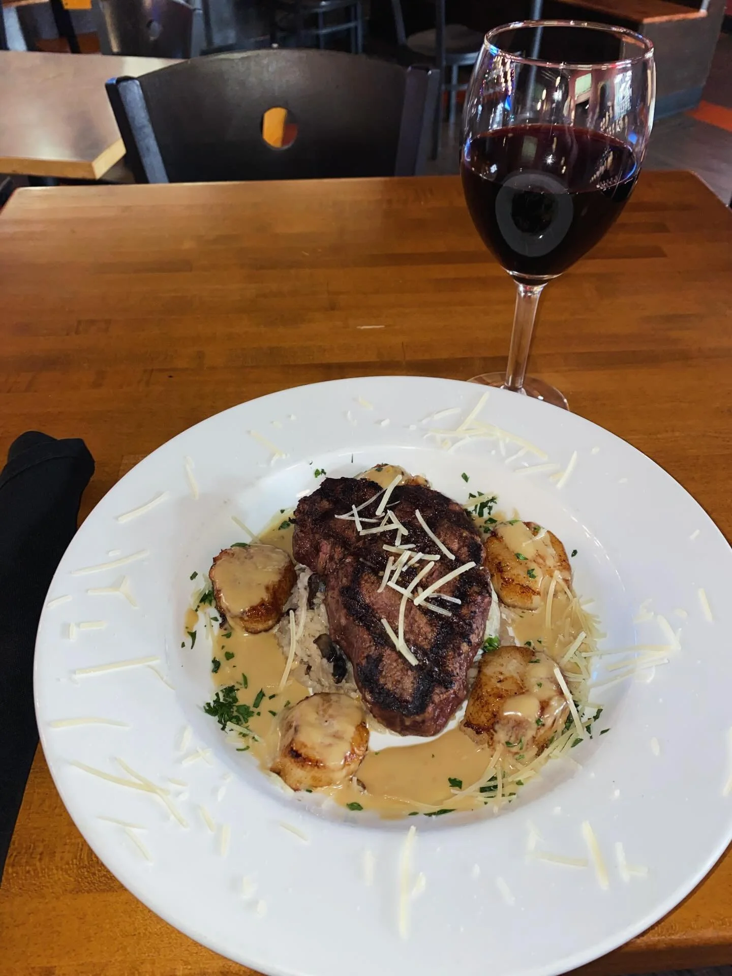 love is in the air tonight, columbia! we&rsquo;re kicking off valentines weekend with a LOVELY dinner special! we present a beautiful surf &amp; turf dish featuring grilled filet mignon &amp; perfectly pan-seared scallops on top of fluffy mushroom ri