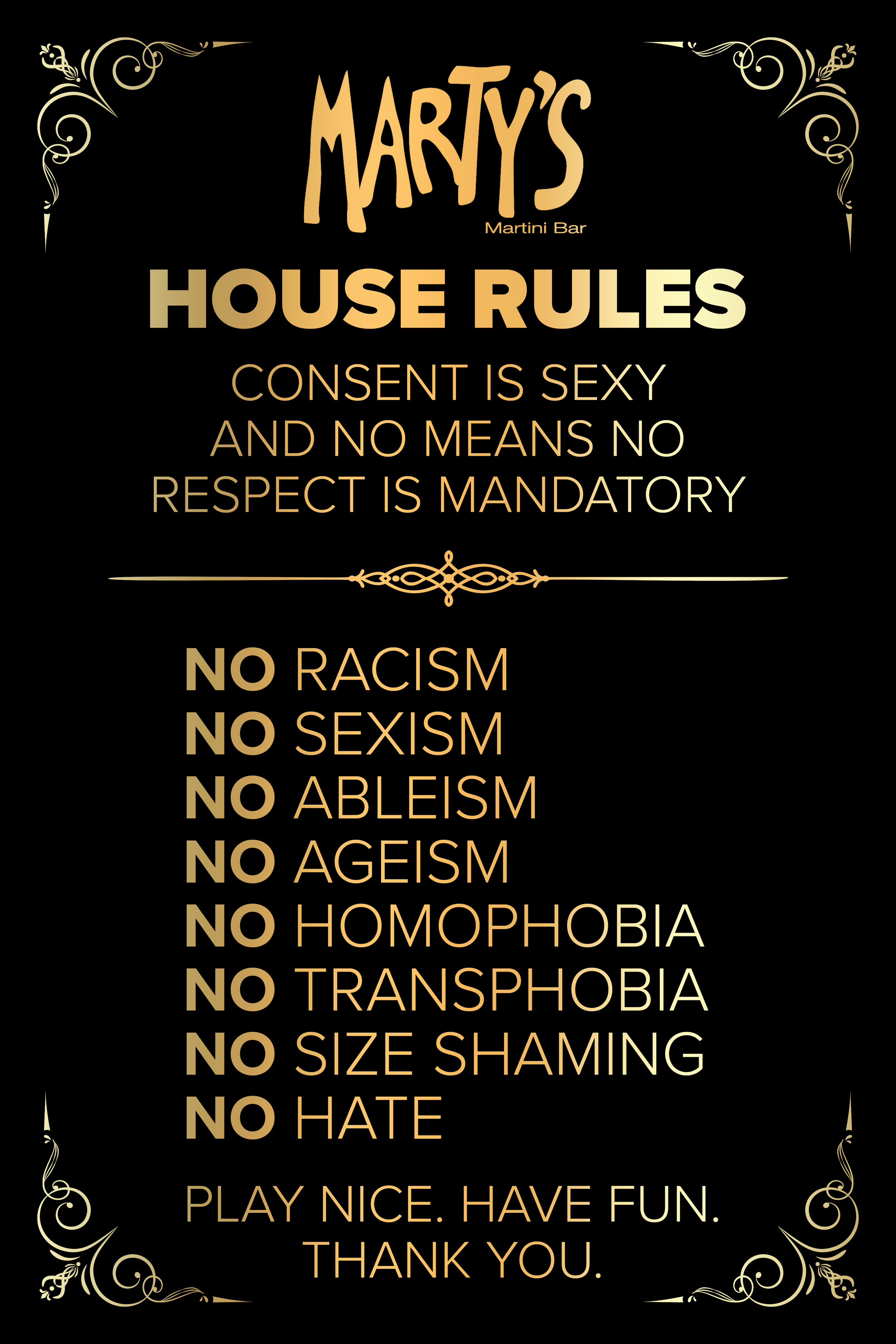 Marty's Martini Bar House Rules