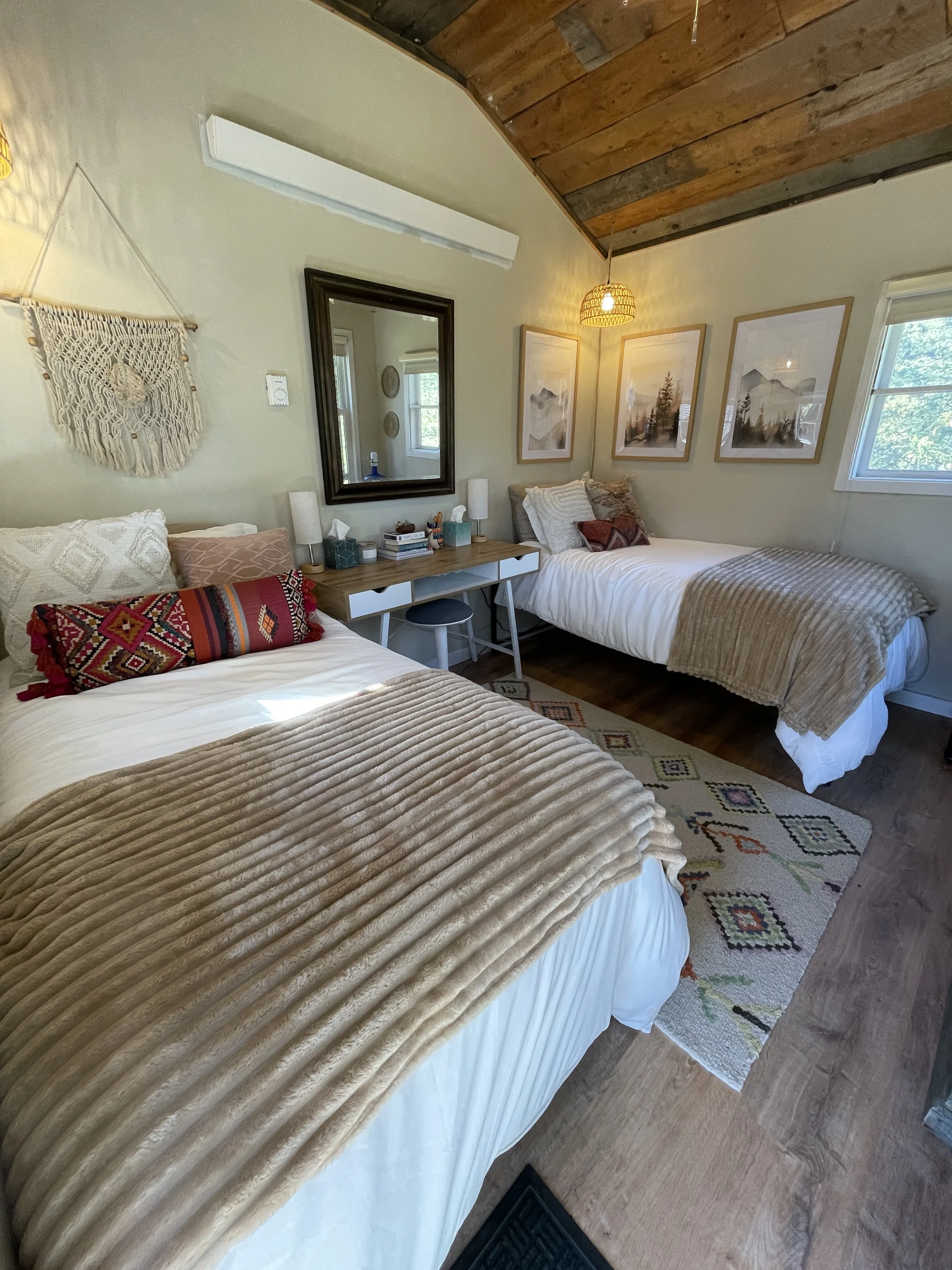 Twin cabin accommodations for nature retreats at Zen Mountain