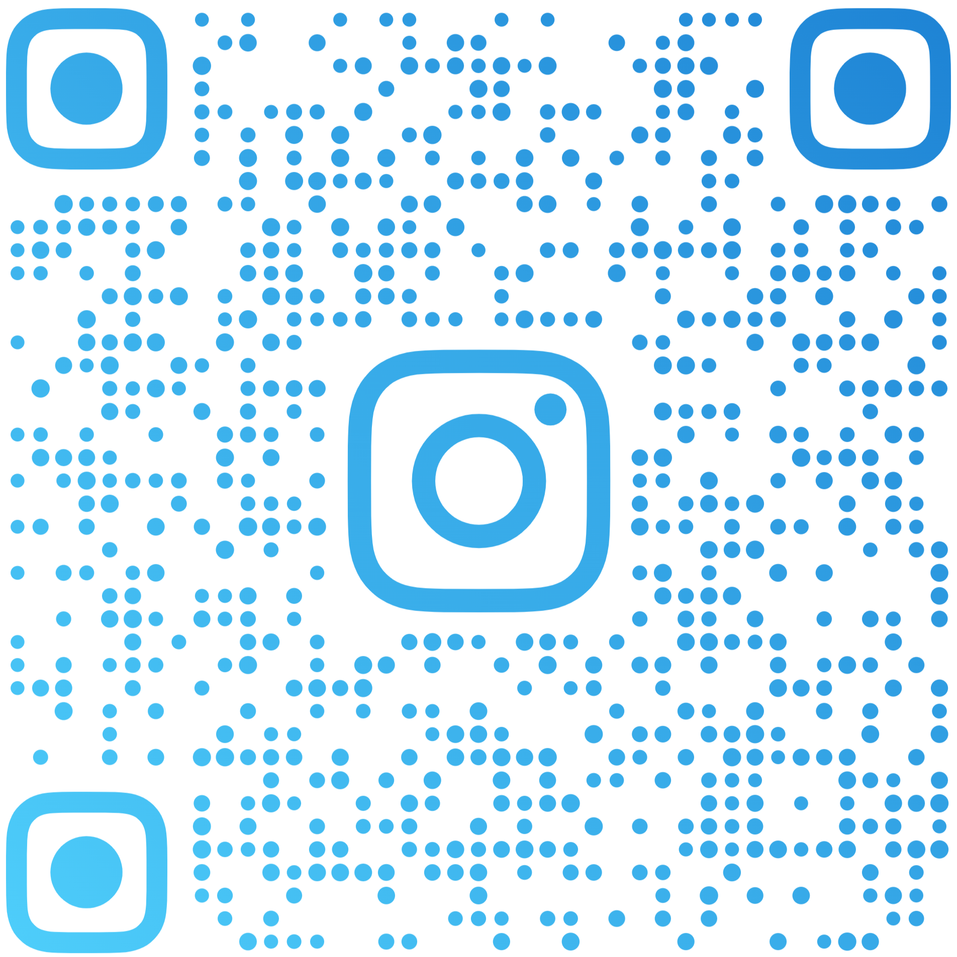 QR code with blue dots and corners