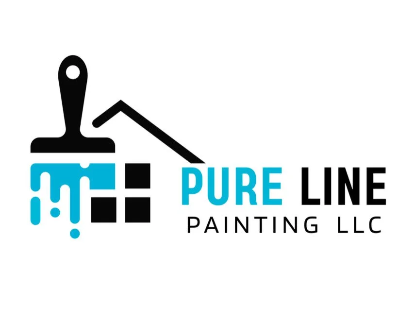 Logo for Pure Line Painting LLC featuring a paintbrush dripping blue paint and the company name.