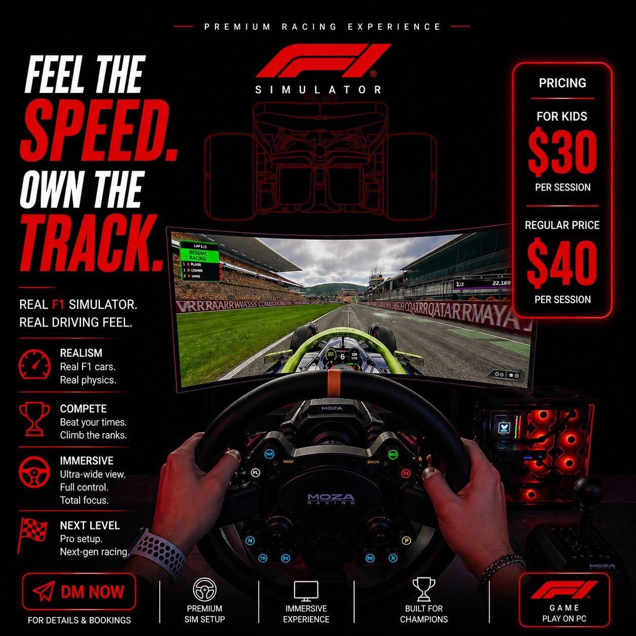 Price update 🚨🎮 

We&rsquo;ve upgraded the setup and updated our pricing across ALL experiences 🔥 

Enjoy premium gaming: 
🏎 Racing simulators 
⚽ Sports games (FIFA &amp; more) 
🥊 Fighting games 
🎮 Nintendo &amp; Console games

💰 New pricing: 