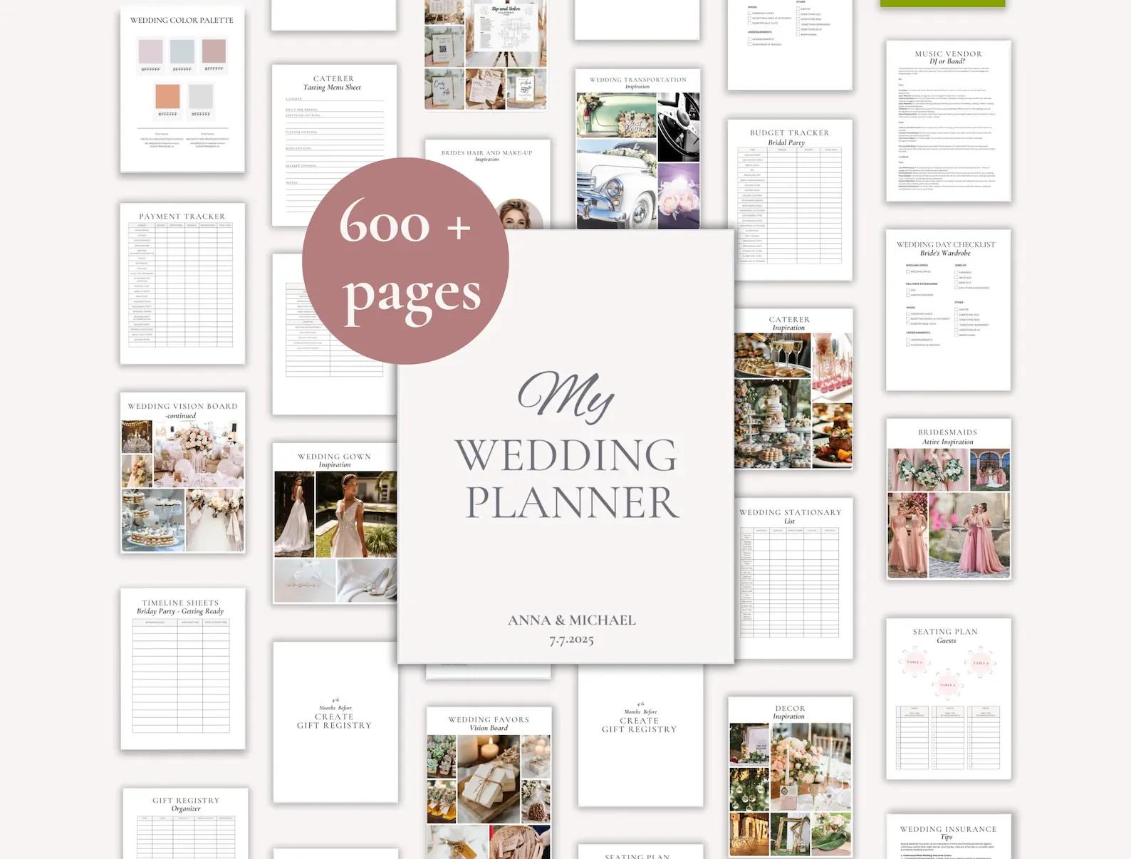 600 Page Canva Wedding Planner Template Bundle, Wedding Checklist, Engagement Party Binder, Wedding Itinerary, Wedding Day Binder