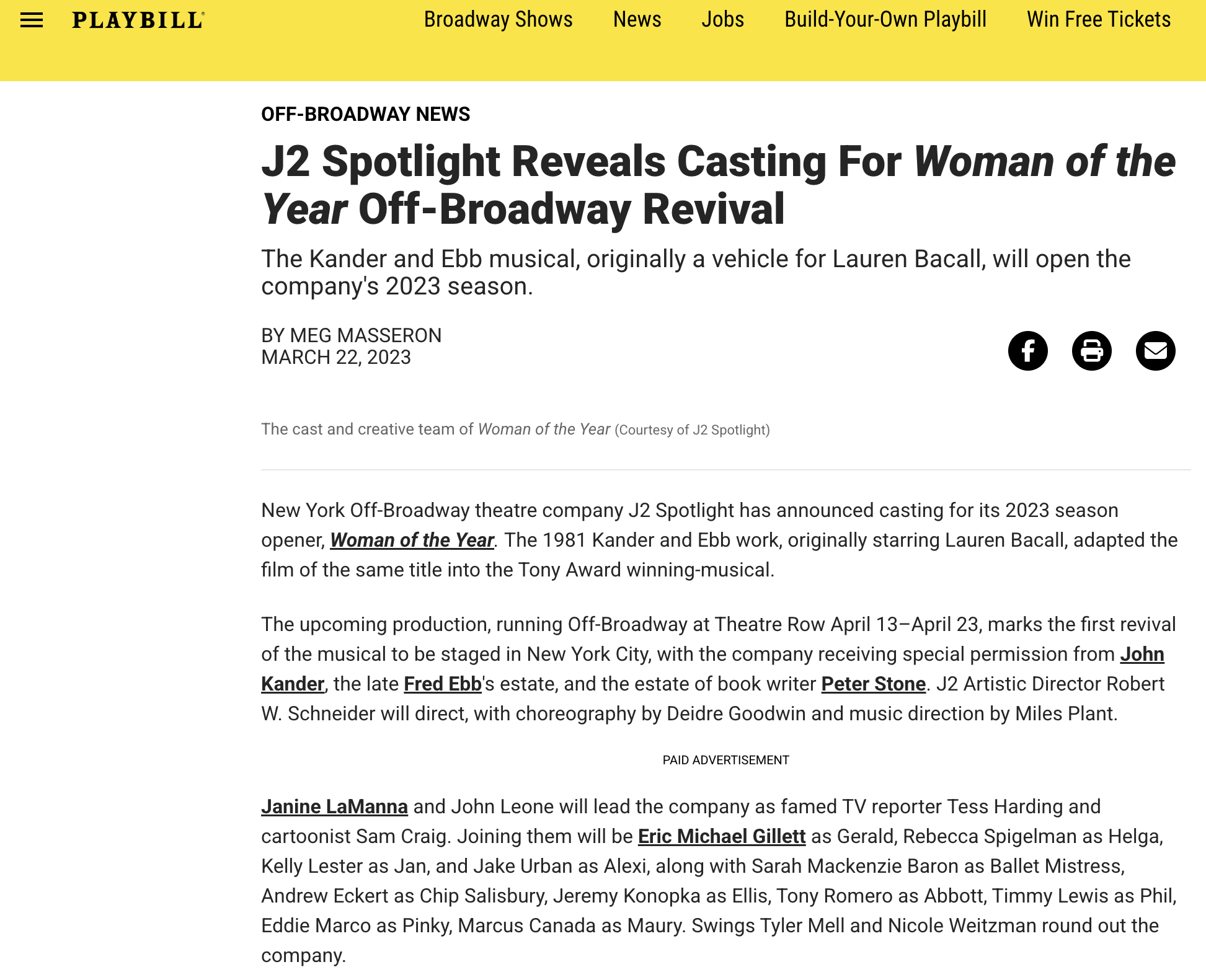 Playbill: J2 Spotlight - Woman of the Year