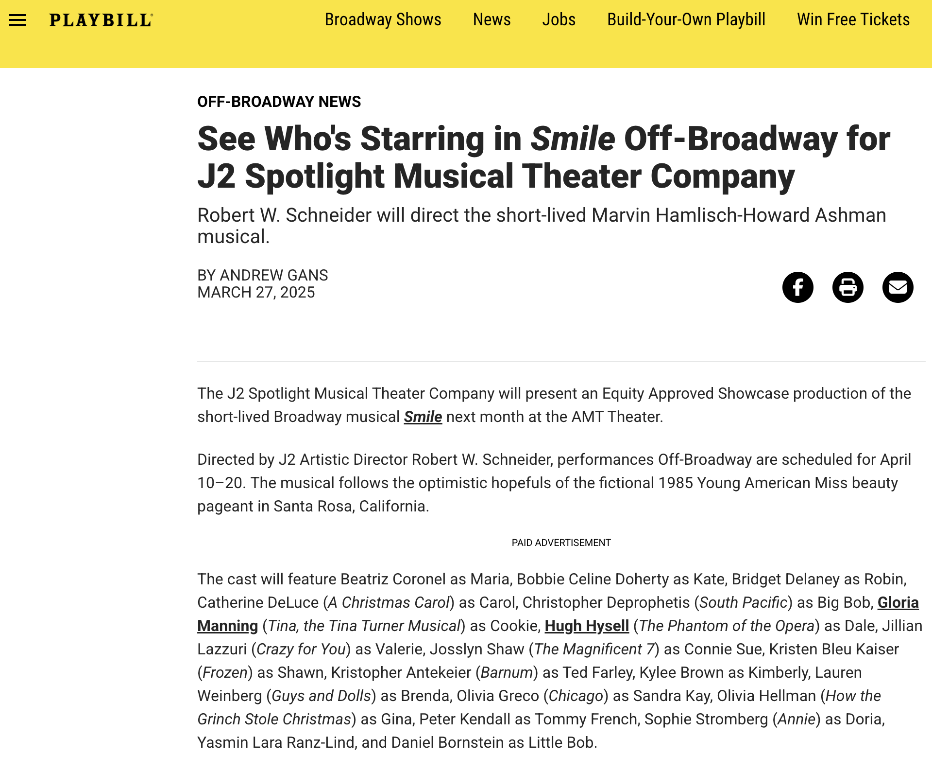 Playbill: Smile - Off Broadway