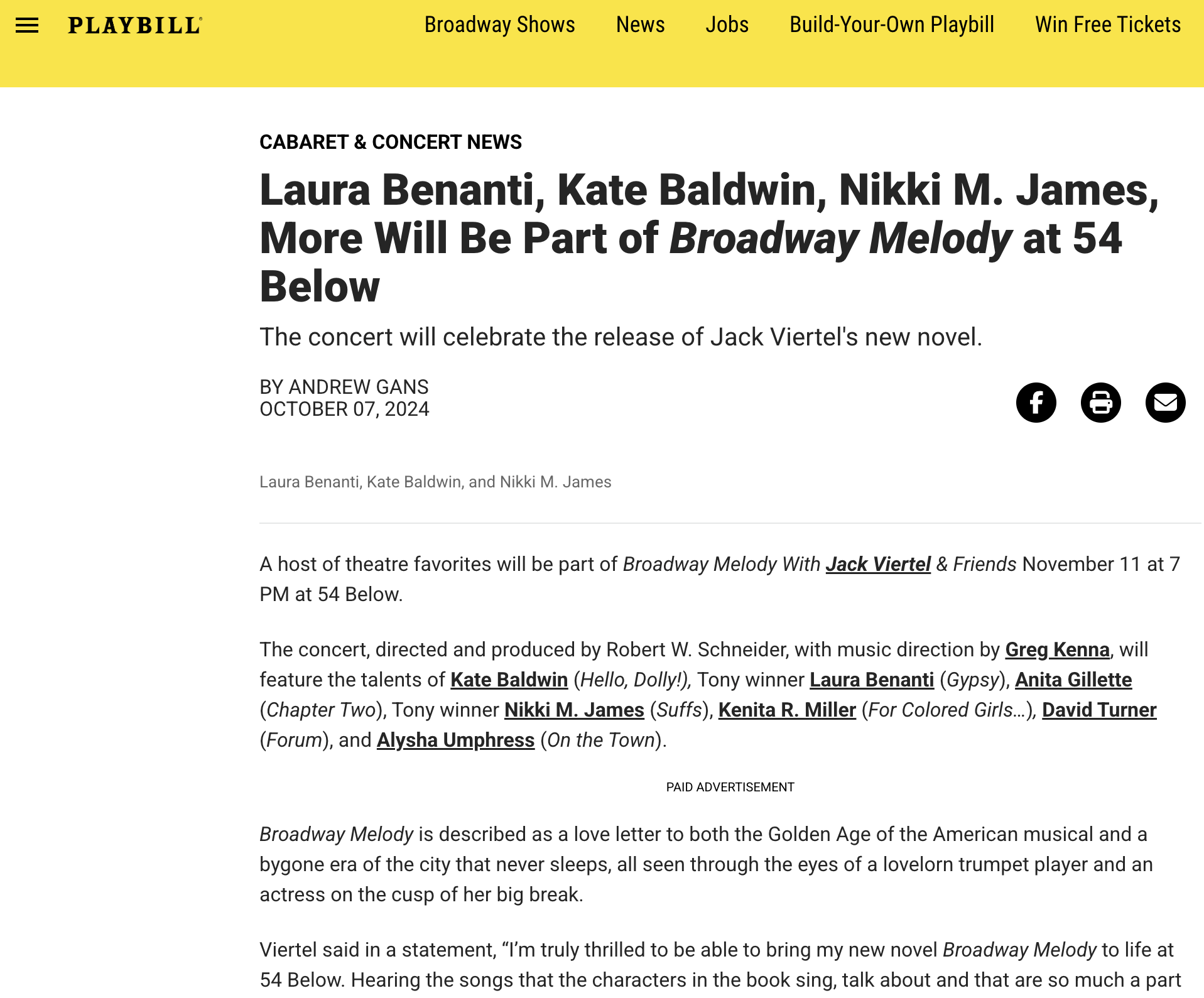 Playbill: 54 Below - Broadway Melody