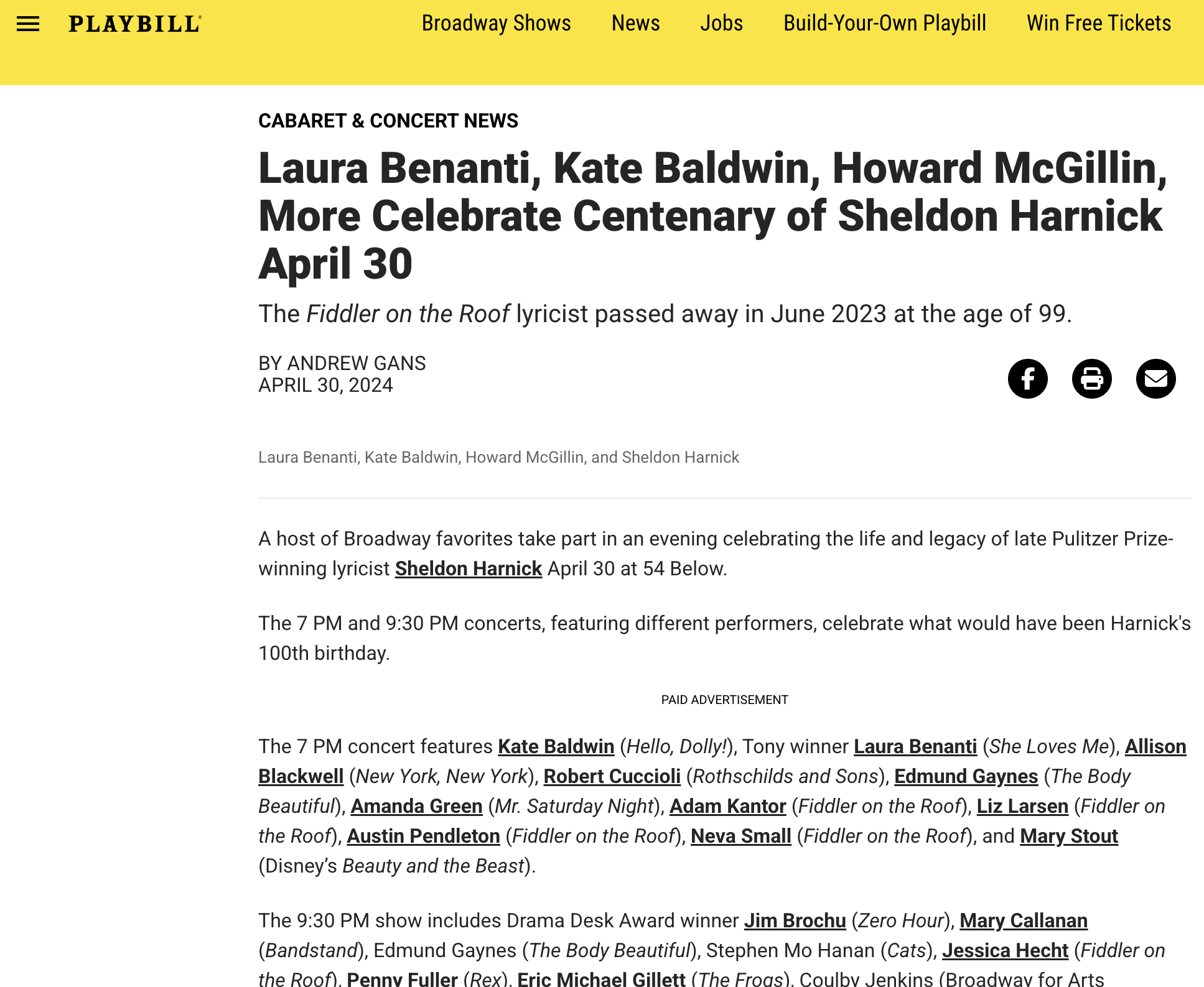 Playbill: Sheldon Harnick Celebration