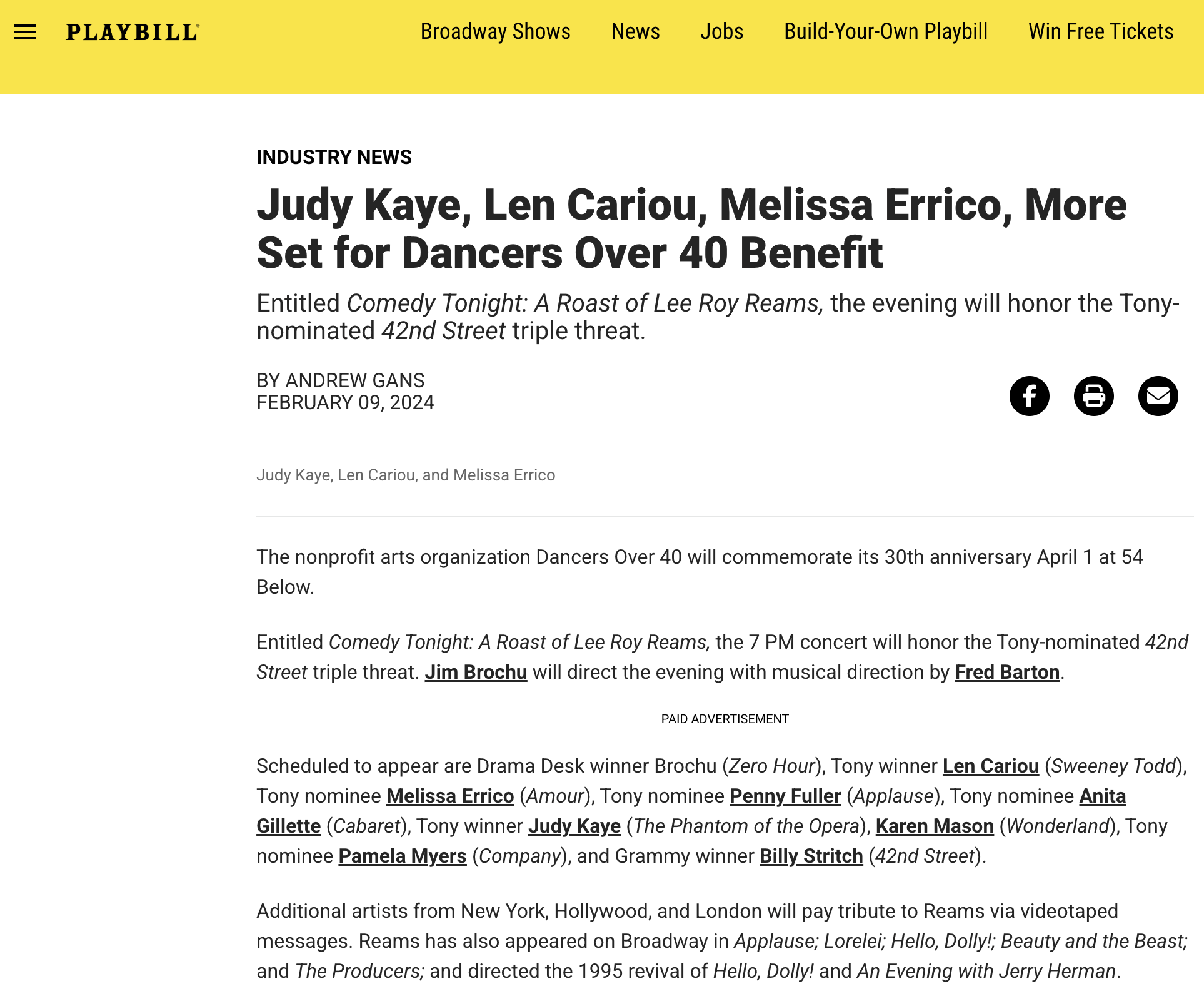 Playbill: Dancers Over 40 Benefit