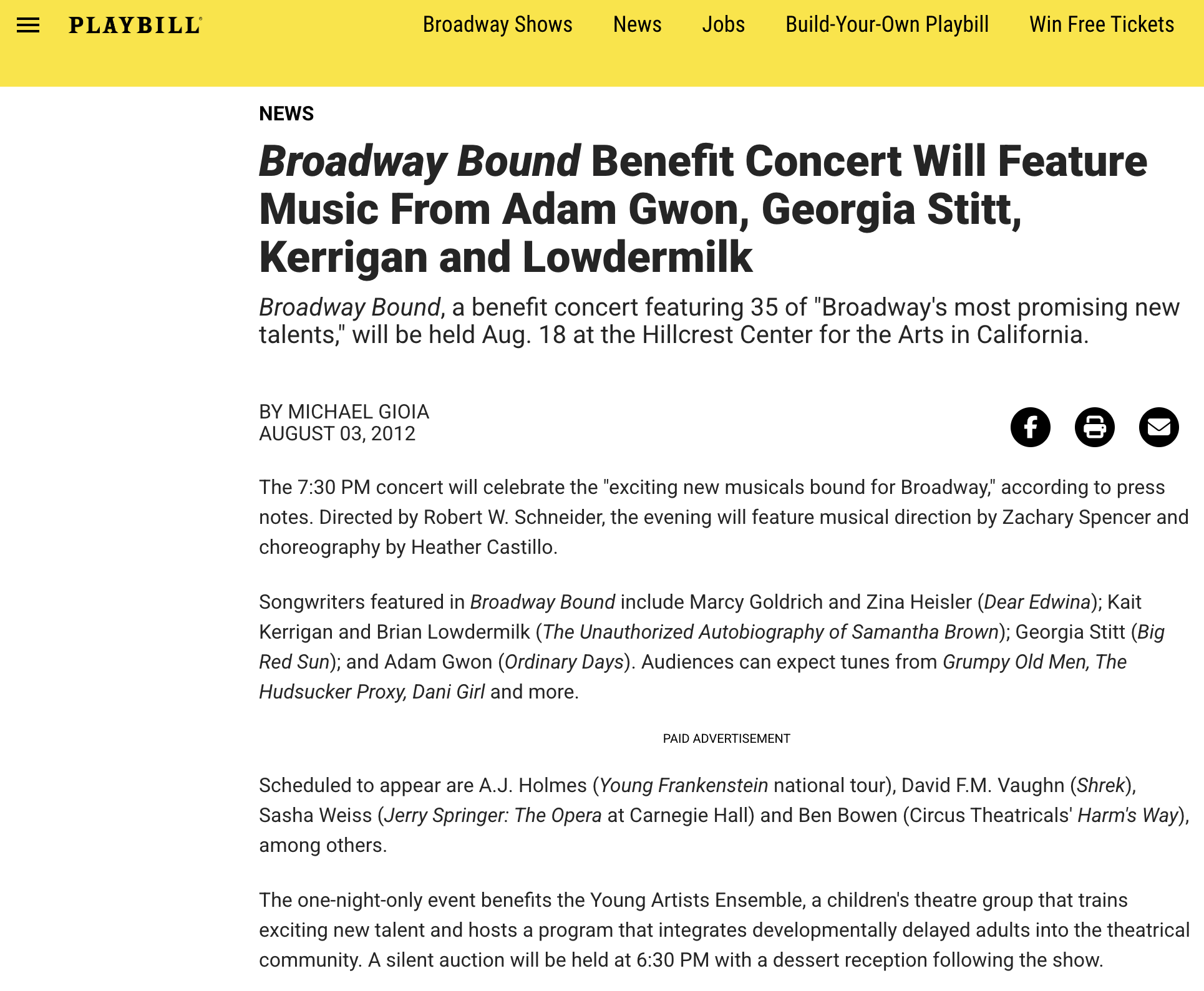 Playbill: Broadway Bound Benefit Concert