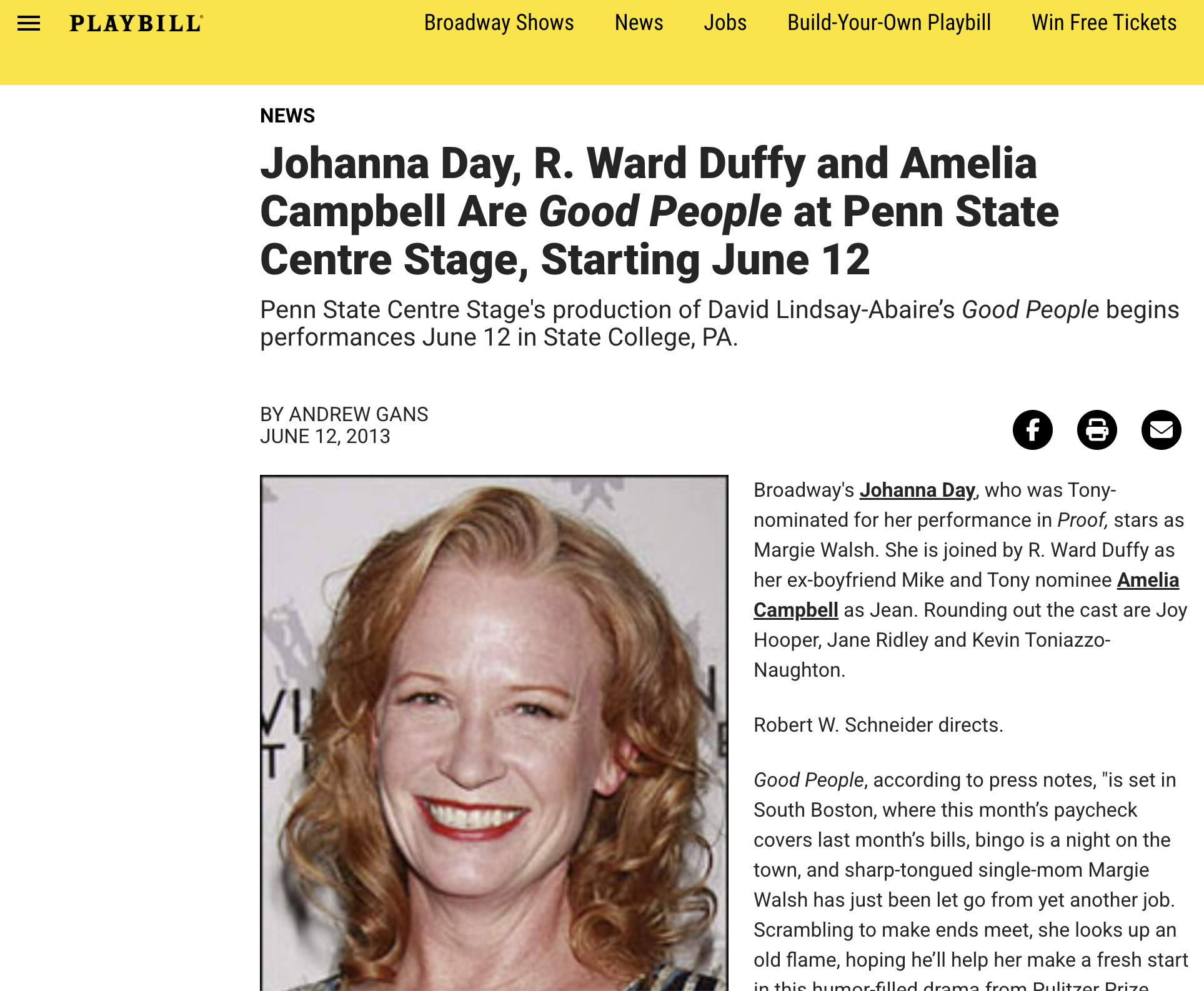 Playbill: Good People at Penn State Centre Stage