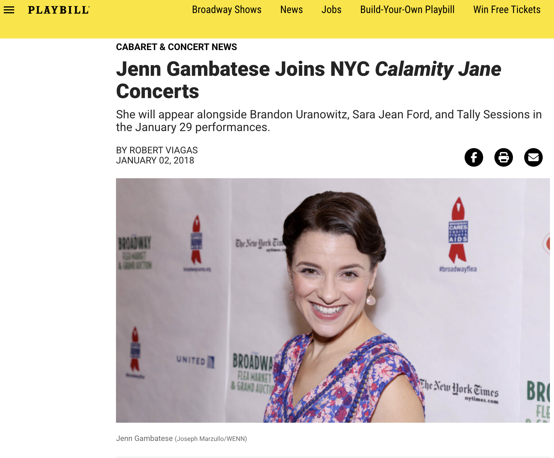 Playbill: NYC Calamity Jane Concerts