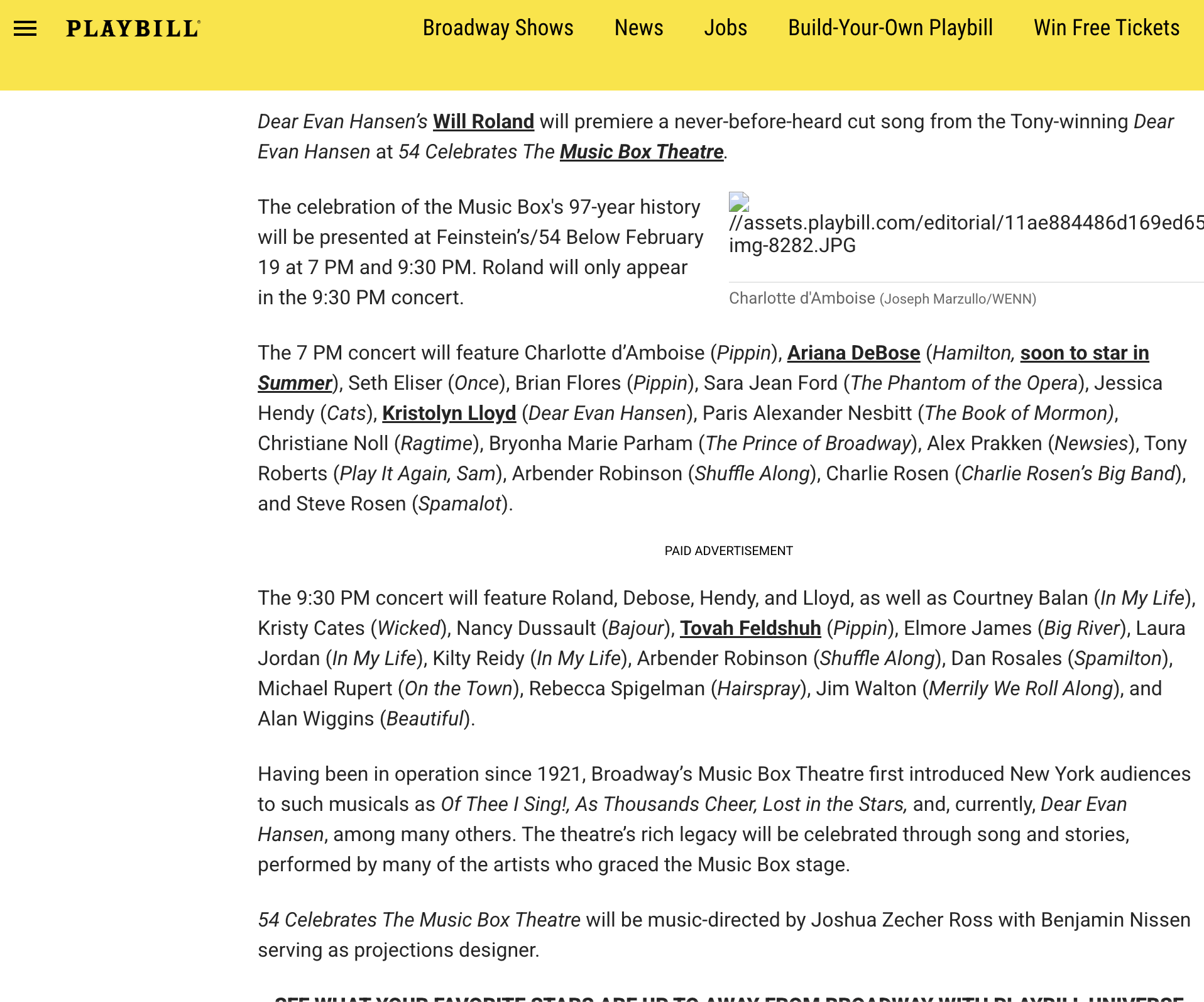 Playbill: Dear Evan Hansen Unheard Song