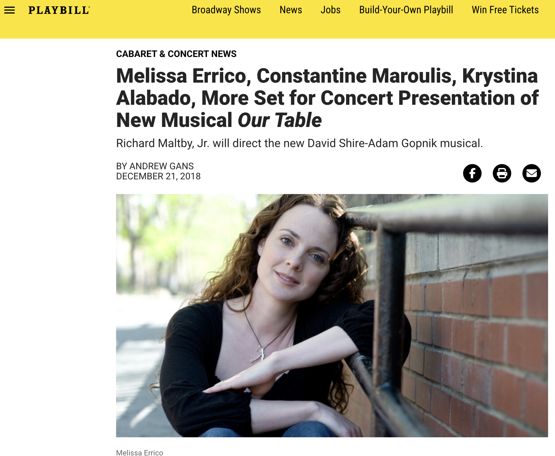 Playbill: Our Table, a New Musical