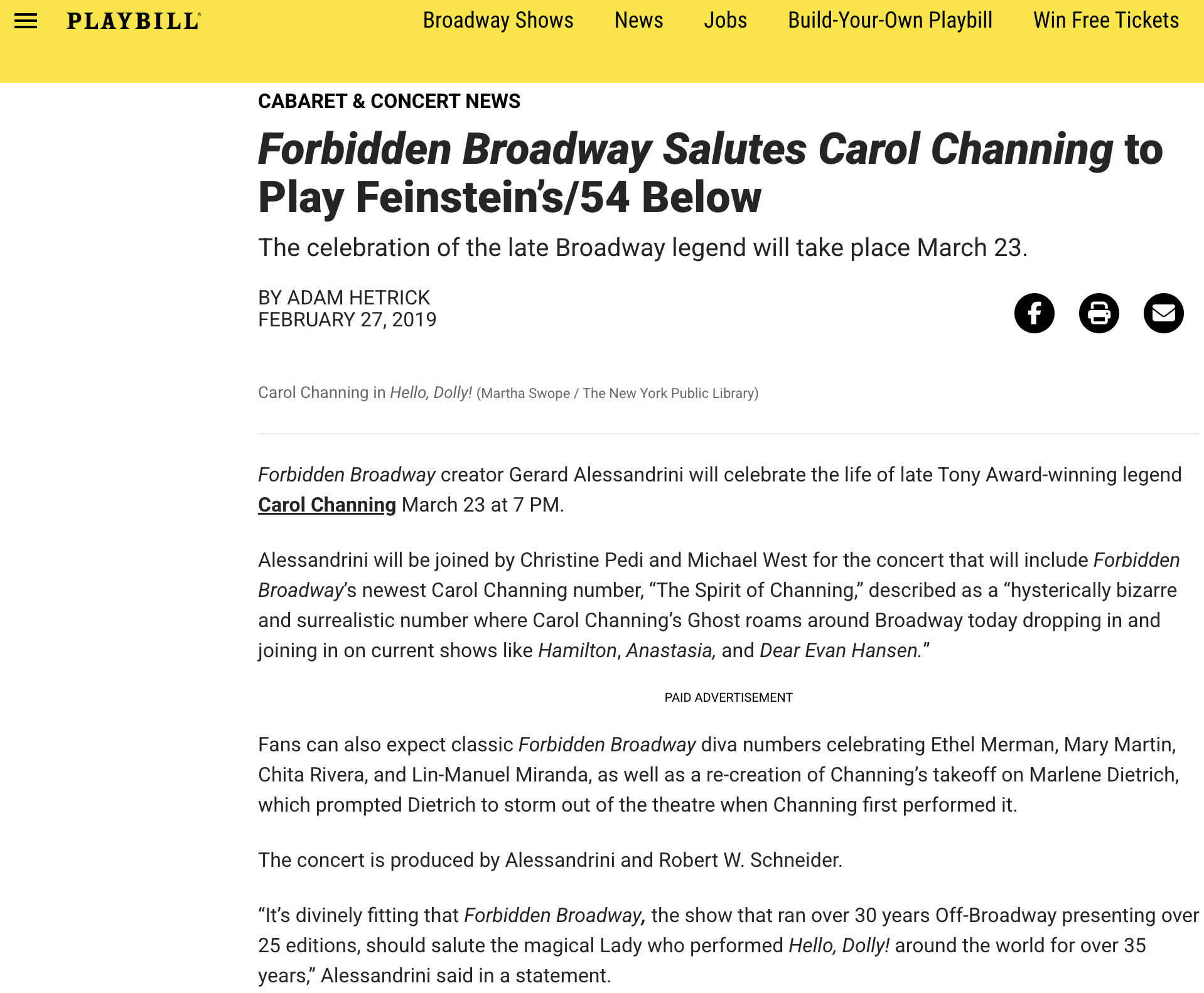 Playbill: Forbidden Broadway Salutes Carol Channing