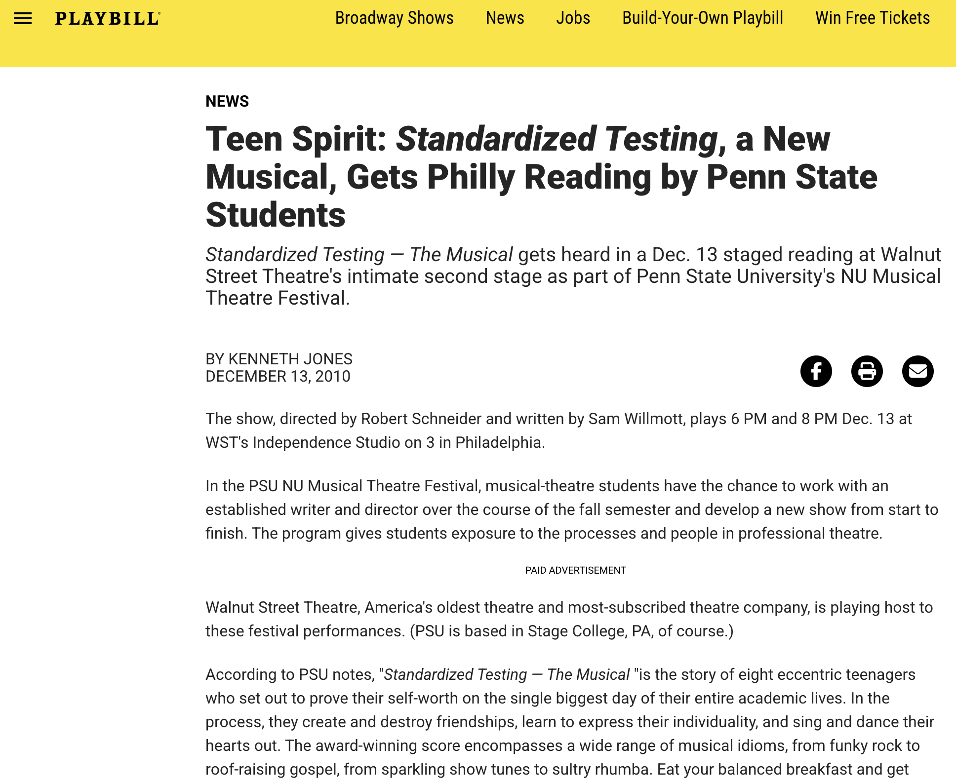 Playbill: Teen Spirit: Standardized Testing