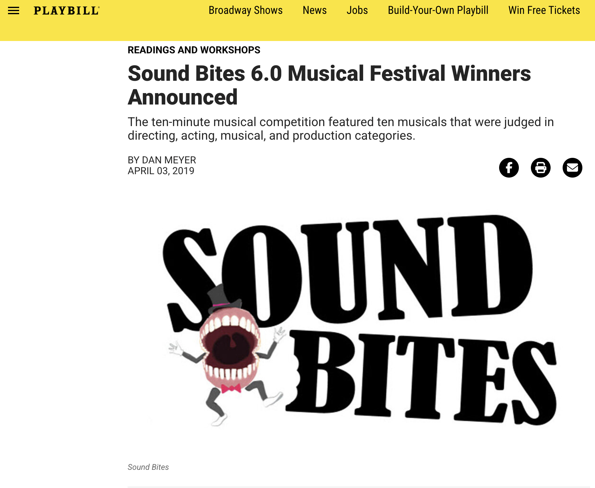 Playbill: Sound Bites 6.0 Winners Announced