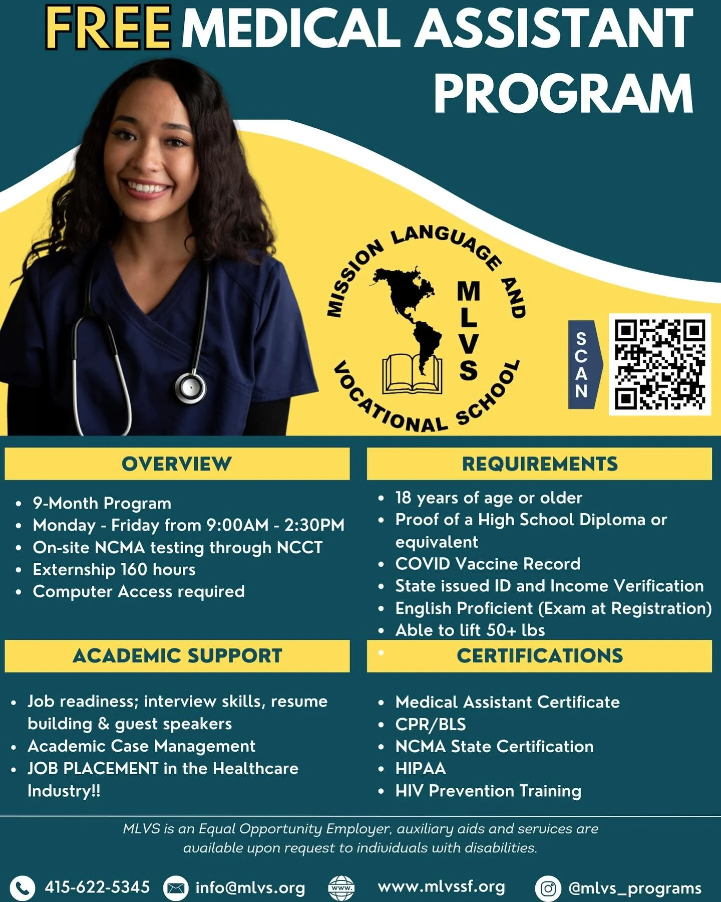 🚨 FREE Medical Assistant Program &ndash; Now Enrolling! 🚨
Ready to start your career in healthcare? 🎓 Our 9-month FREE Medical Assistant Program includes:
✅ Hands-on training (M&ndash;F, 9AM&ndash;2:30PM)

✅ 160-hour externship

✅ Certifications: 