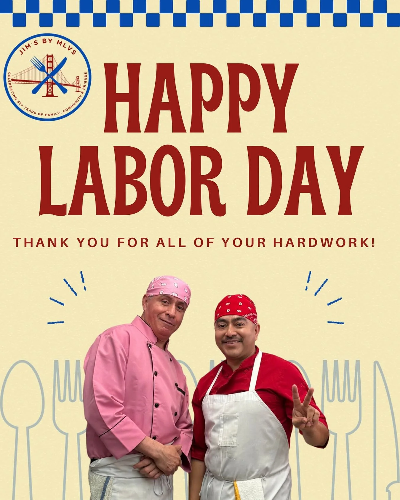 Happy Labor Day! 💪🏽🎉
Today, we&rsquo;re celebrating our amazing team&mdash;the heart of Jim&rsquo;s. ❤️ Thank you for your hard work and dedication, we couldn&rsquo;t do this without you!
We&rsquo;ll be closed for the holiday, but we&rsquo;ll be b