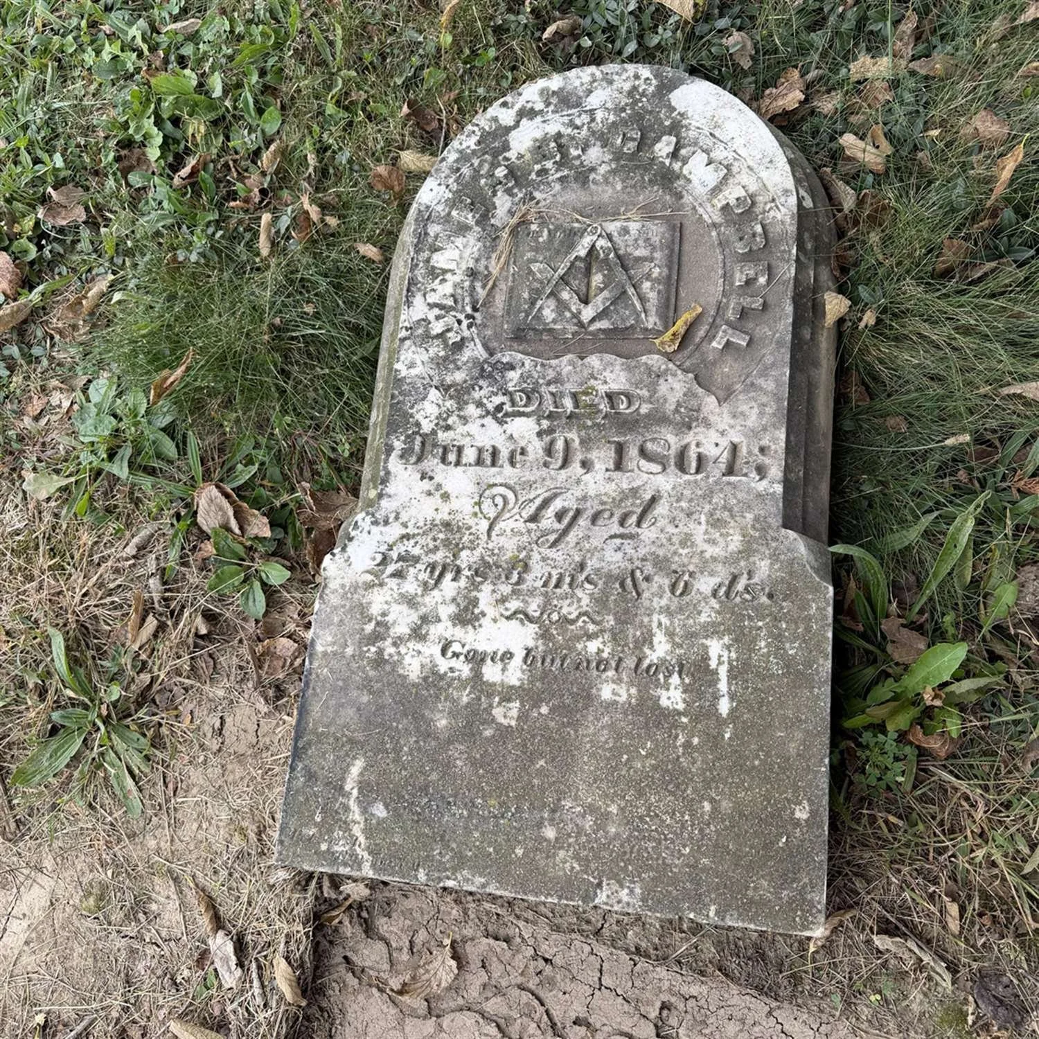 The Campbell stone lying face up on the morning of October 10, 2026, before the work began.