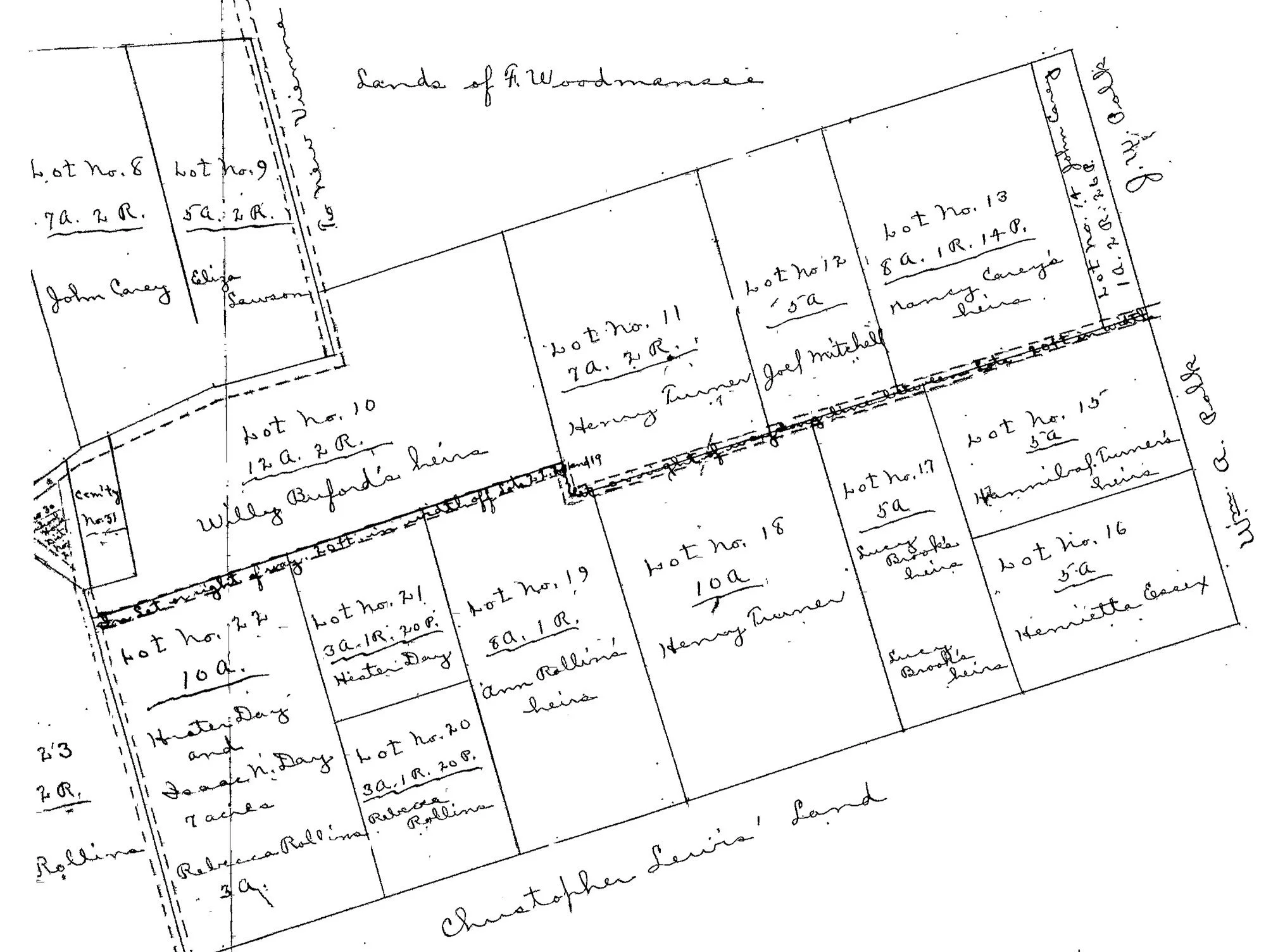 Detail of the December 1894 plat of the Gest Settlement lands in Highland County, Ohio, transcribed in 1905, showing numbered lots and the small cemetery parcel, Lot 31, held by the Highland County Recorder in Plat Book 1, page 453.