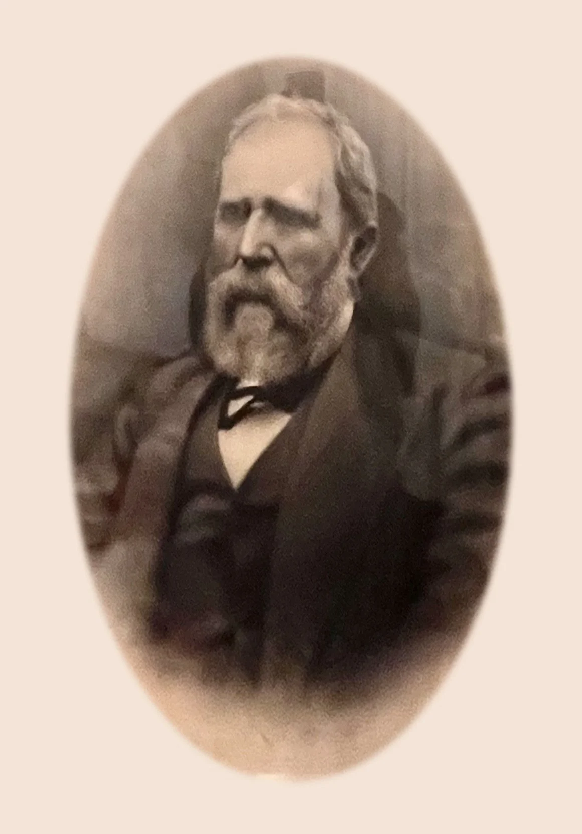 Charcoal portrait of Judge Azariah W. Doan, a bearded man in a dark suit and bow tie, drawn by the Clinton County, Ohio-born sculptor Eli Harvey.