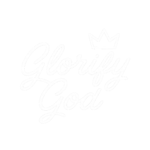 Glorify God logo with white text and a crown above the name.
