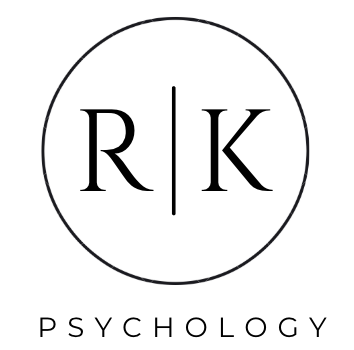 Logo with the letters R and K separated by a vertical line inside a circle, with the word PSYCHOLOGY below.