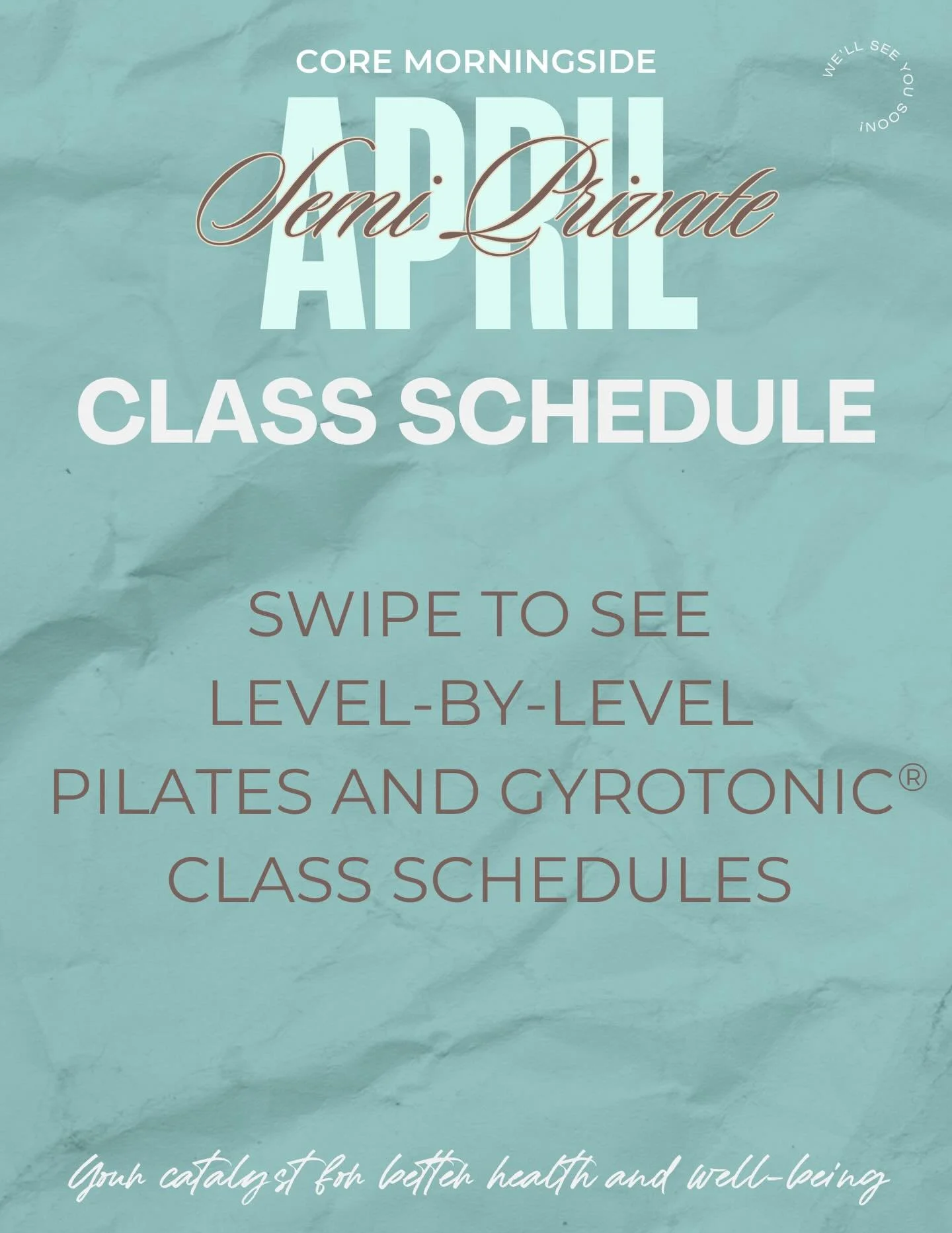 Spring has sprung! And with that comes new chances to move your body with intention.

April&rsquo;s schedule is here at CORE Morningside, with opportunities to book semi-private Pilates, Gyrotonic, and more.

Whether you&rsquo;re ready to build stren