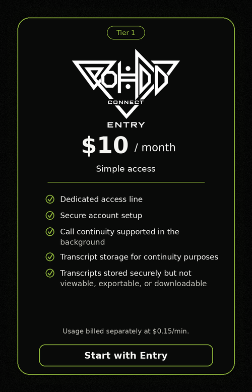 QOHDD Connect Entry subscription tier