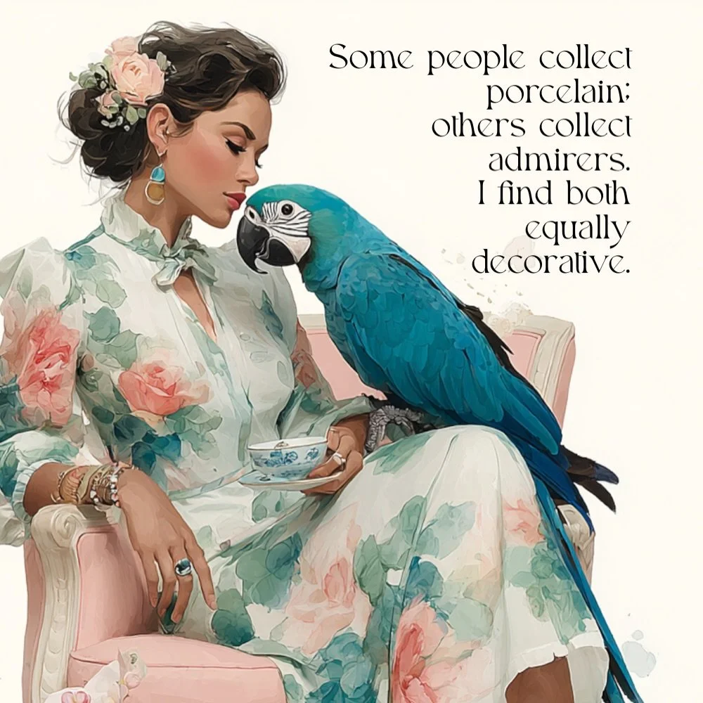 Some people collect porcelain.
Others collect admirers.
I consider both decorative objects. 🩵🦜✨
.
.
.
.
#PalmBeach #Chinoiserie #GrandmillennialStyle #PreppyAesthetic #BlueAndWhiteDecor