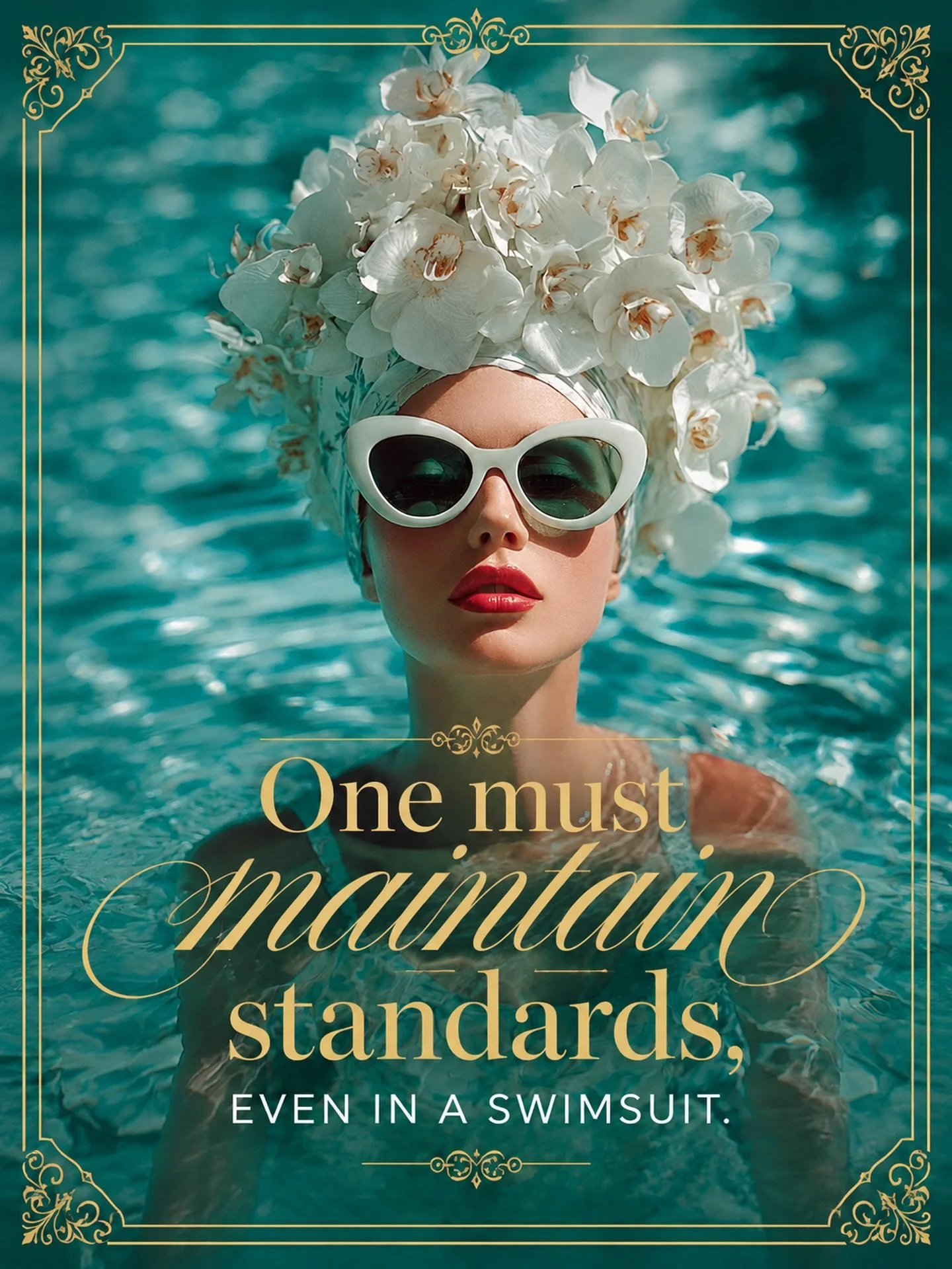 Some women collect stamps.
Some collect handbags.

She collected standards.

White orchids. Oversized sunglasses. Impeccable timing. The ability to look entirely unbothered while judging the quality of the poolside cocktails.

✨ One must maintain sta