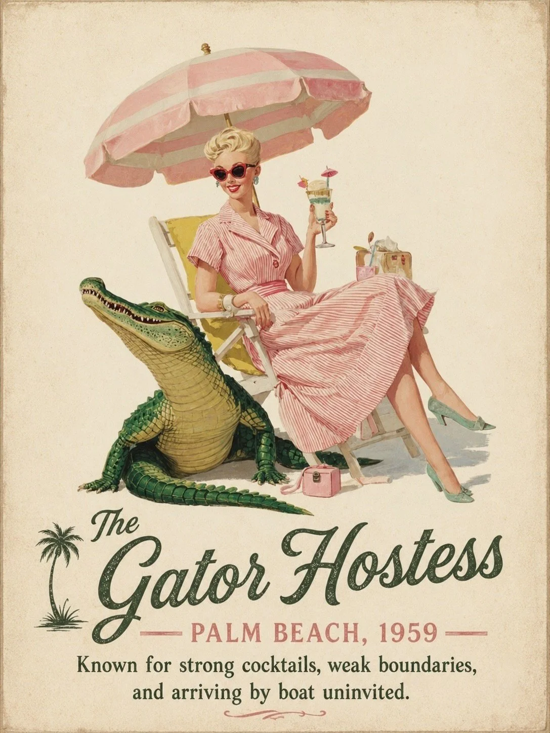 Welcome to a world of inherited fortunes, suspiciously loyal animals, and cocktails served with a side of gossip.

Meet:
🐊 The Gator Hostess
🦚 The Peacock Hostess
✈️ The Jet Set Widow
🛍️ The Retail Aristocrat
🐟 The Collector of Beautiful Things

