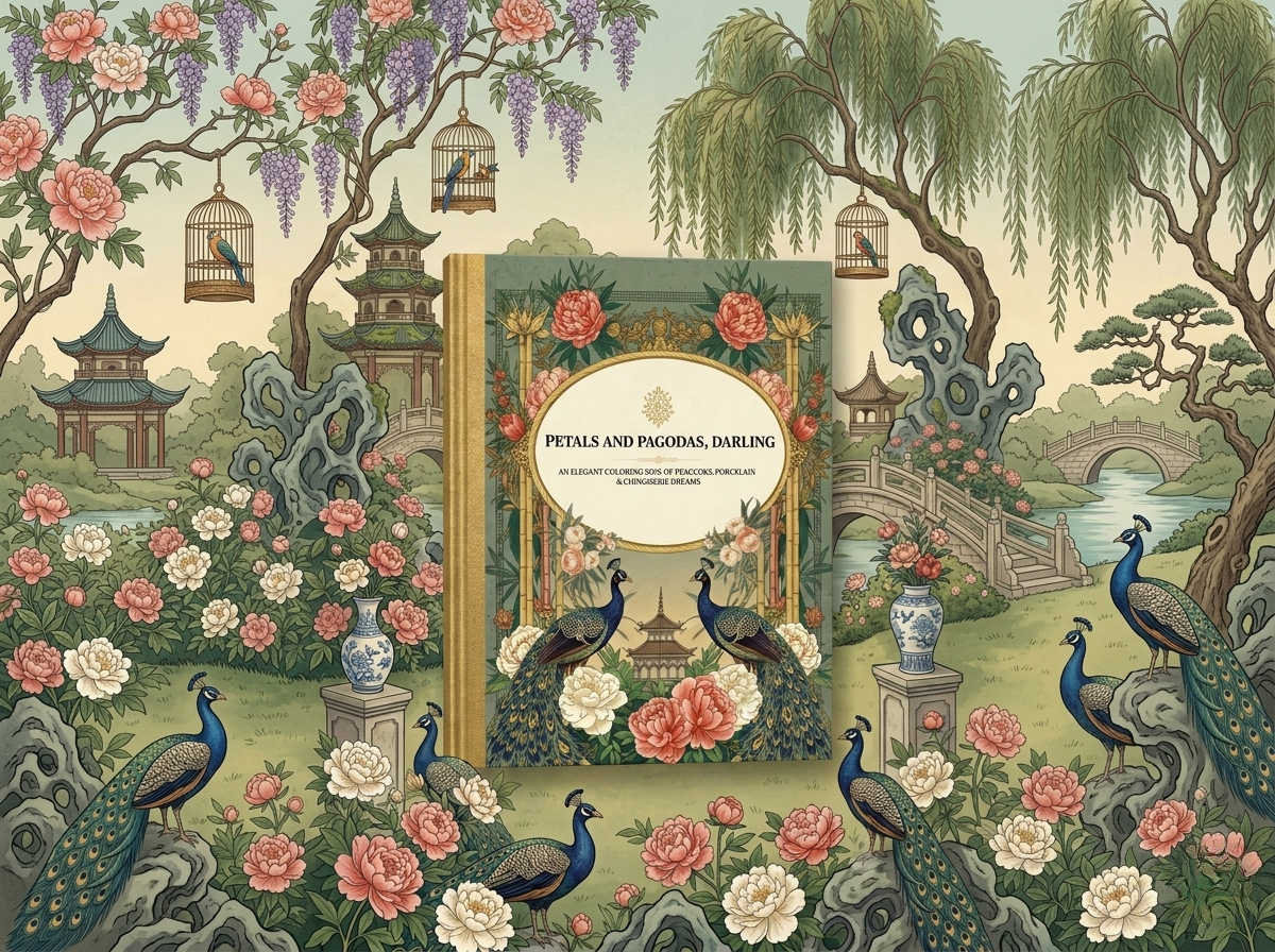 Petals and Pagodas, Darling: An Elegant Coloring Book of Peacocks, Porcelain and Chinoiserie Dreams 