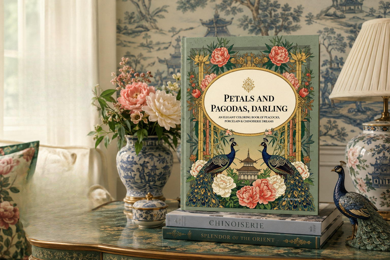 Petals and Pagodas, Darling: An Elegant Coloring Book of Peacocks, Porcelain and Chinoiserie Dreams