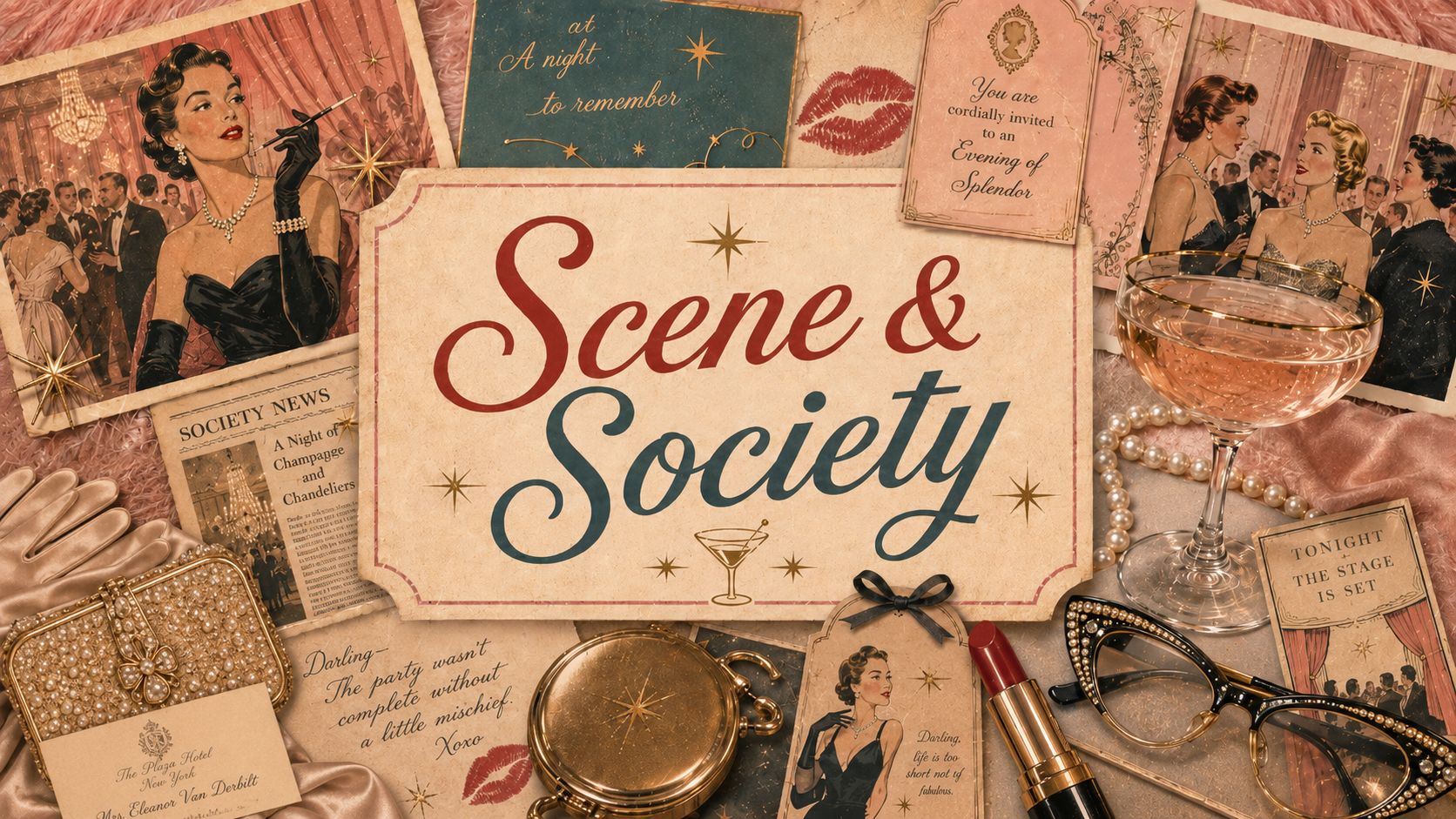 Explore Scene & Society, a vintage-inspired activity book collection filled with puzzles, parlor games, social mischief, midcentury scenes, Old Hollywood glamour, and the sort of stylish little diversions that make being useful feel terribly overrate